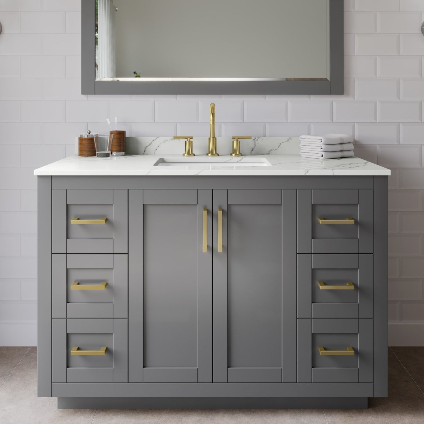 Miranda Bathroom Vanity with Countertop 48 inch Single Sink 3-hole Faucet Setup