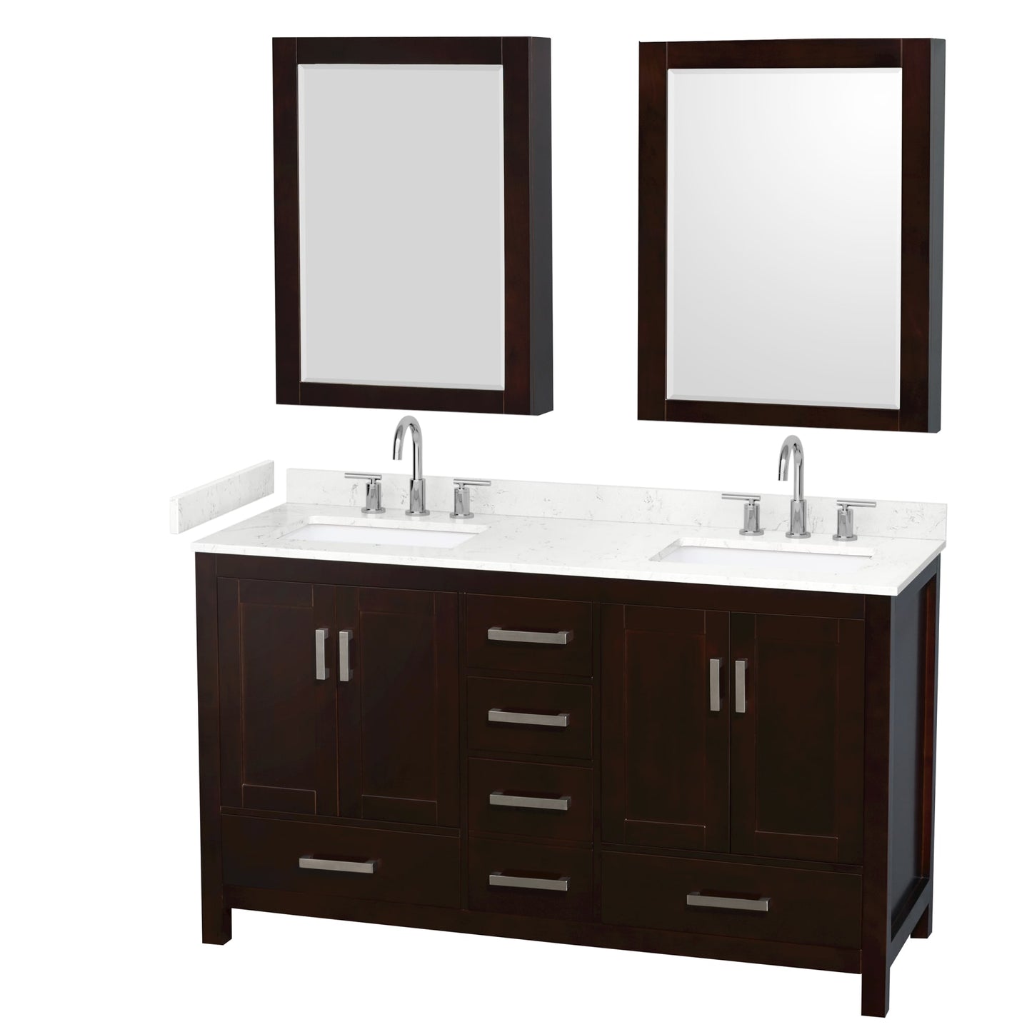 Sheffield Bathroom Vanity with Countertop 60 inch Double Sink 3-hole Faucet Setup