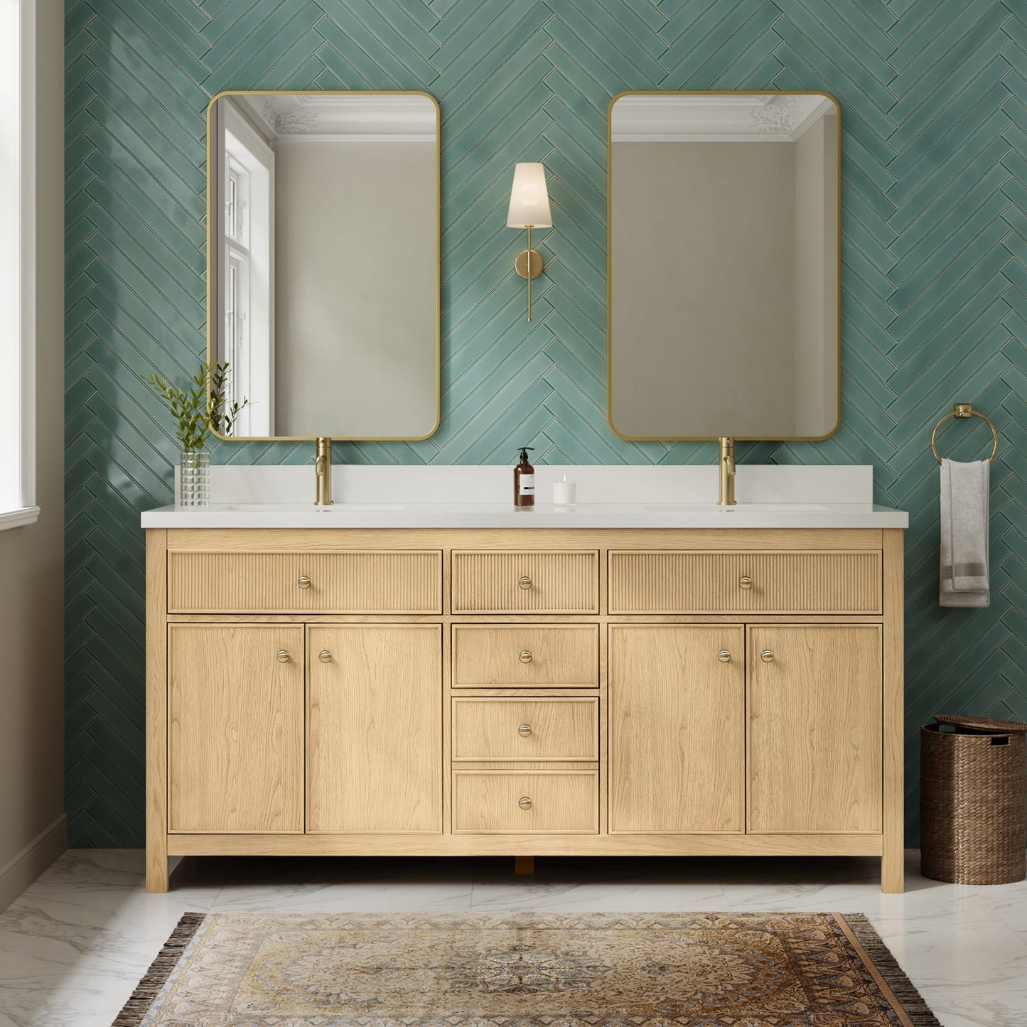 Rian Bathroom Vanity with Countertop 72 inch Double Sink Single hole Faucet Setup