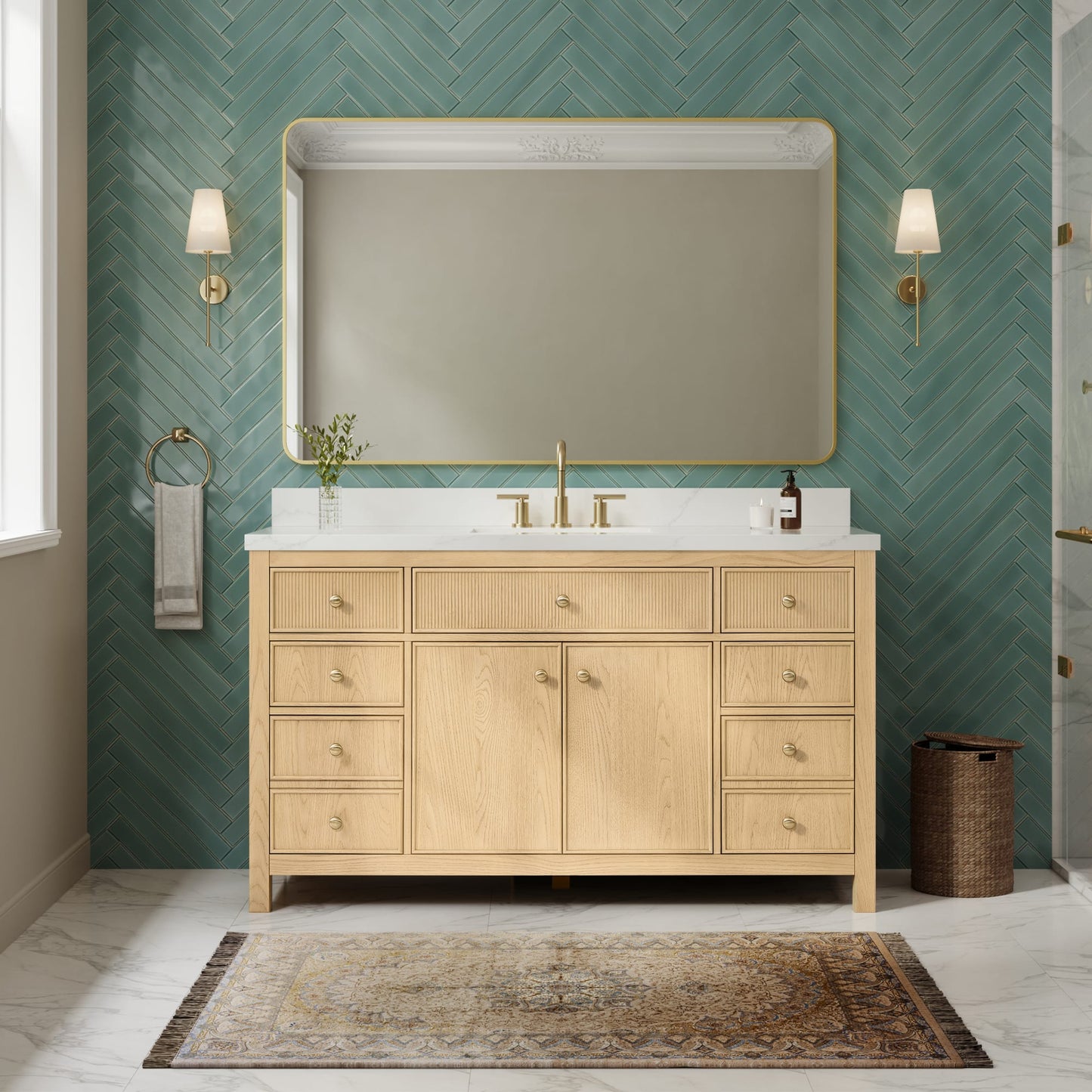 Rian Bathroom Vanity with Countertop 60 inch Single Sink 3-hole Faucet Setup