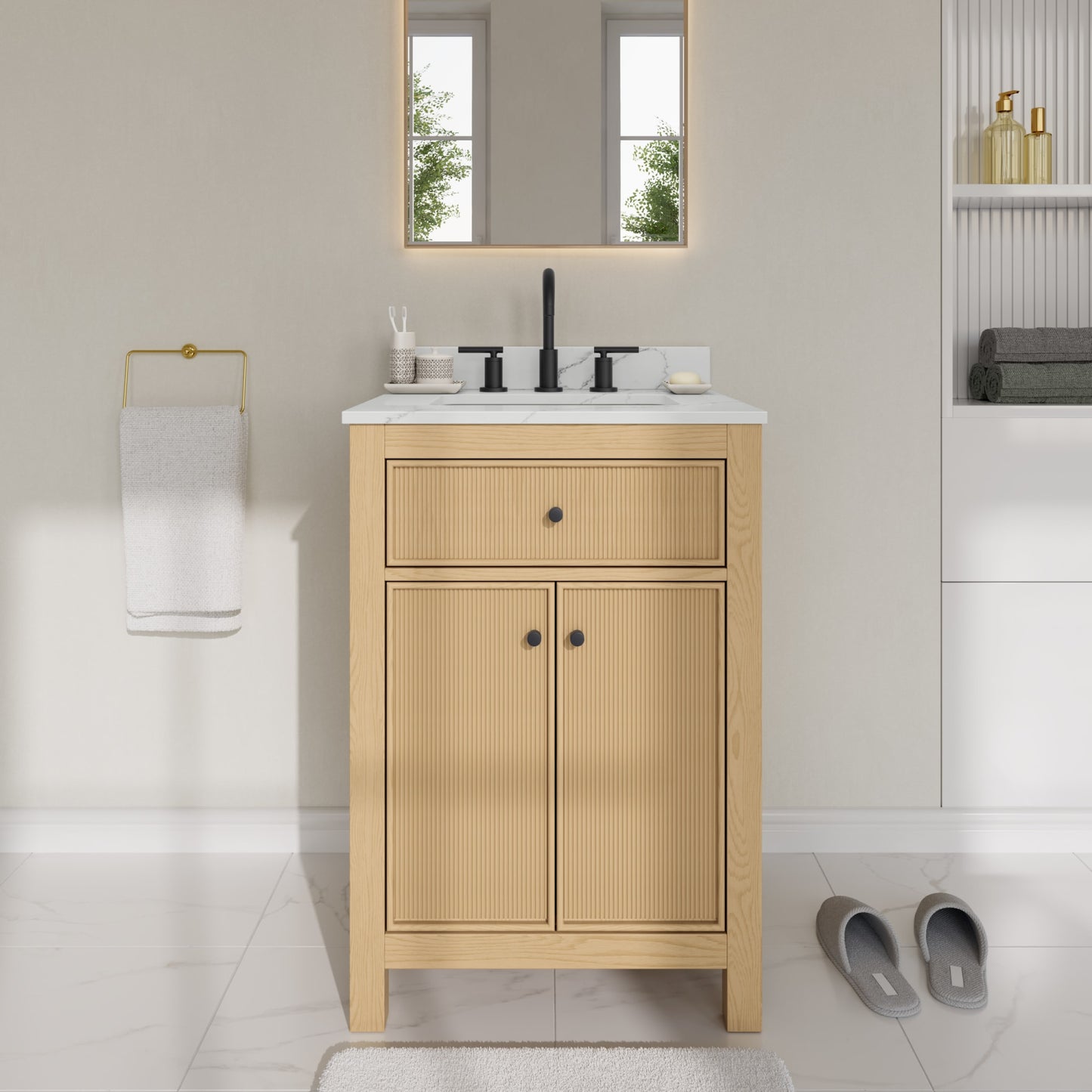 Pendry Bathroom Vanity with Countertop 24 inch Single Sink 3-hole Faucet Setup