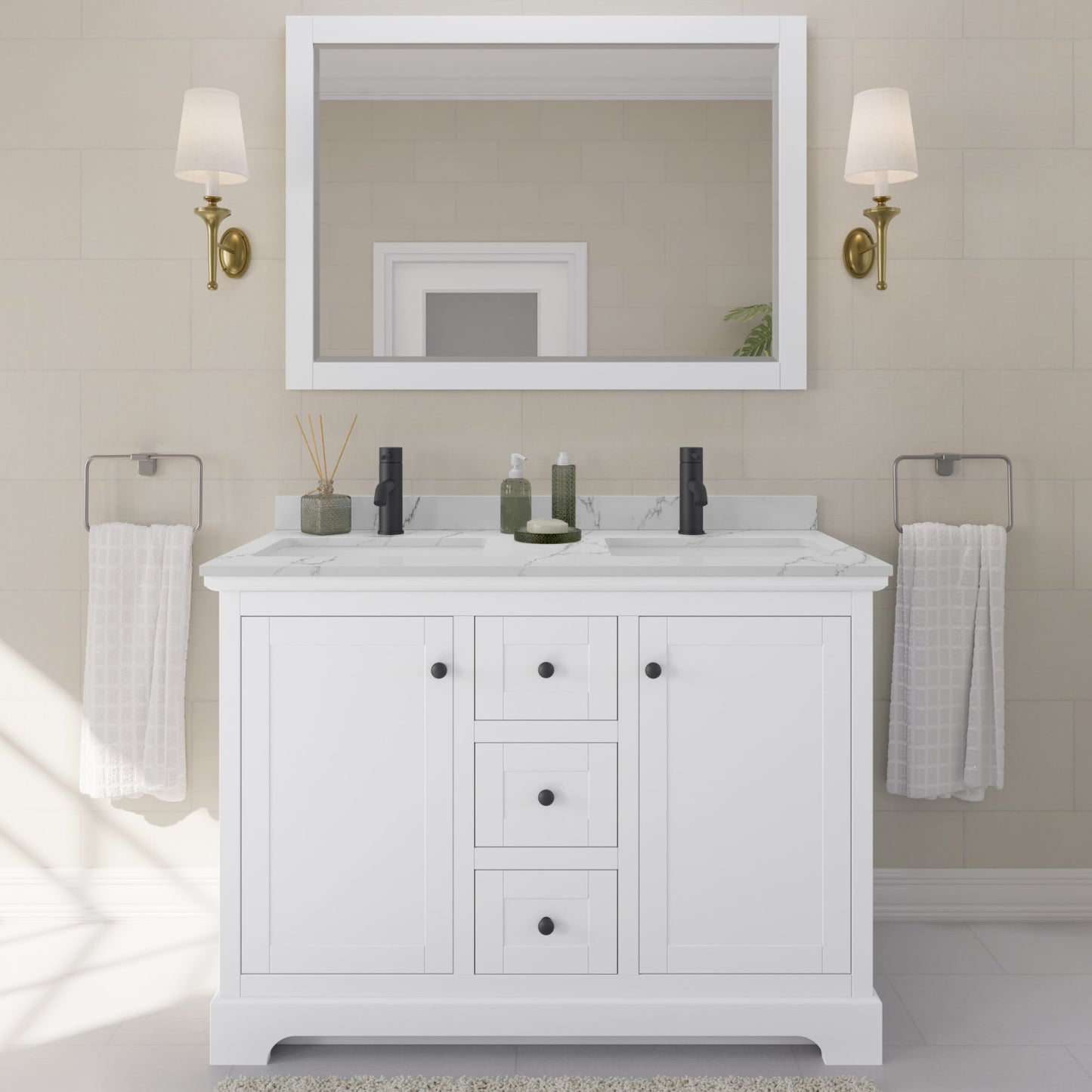 Avery Bathroom Vanity with Countertop 48 inch Double Sink Single hole Faucet Setup