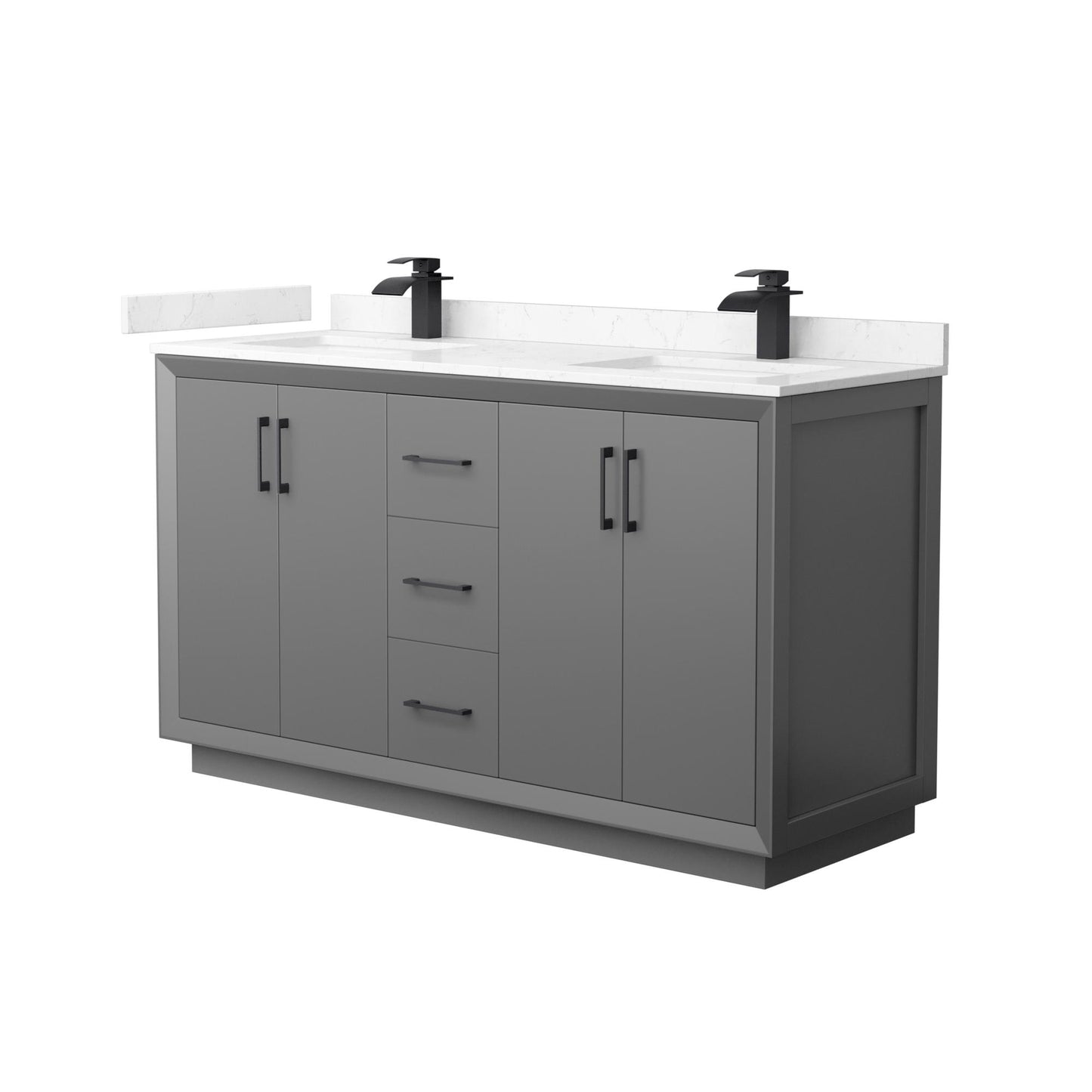 Strada Bathroom Vanity with Countertop 60 inch Double Sink Single hole Faucet Setup