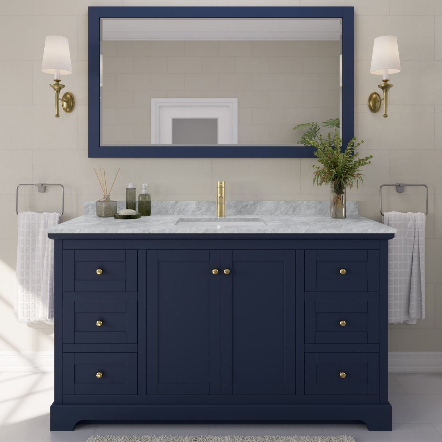 Avery Bathroom Vanity with Countertop 60 inch Single Sink Single hole Faucet Setup