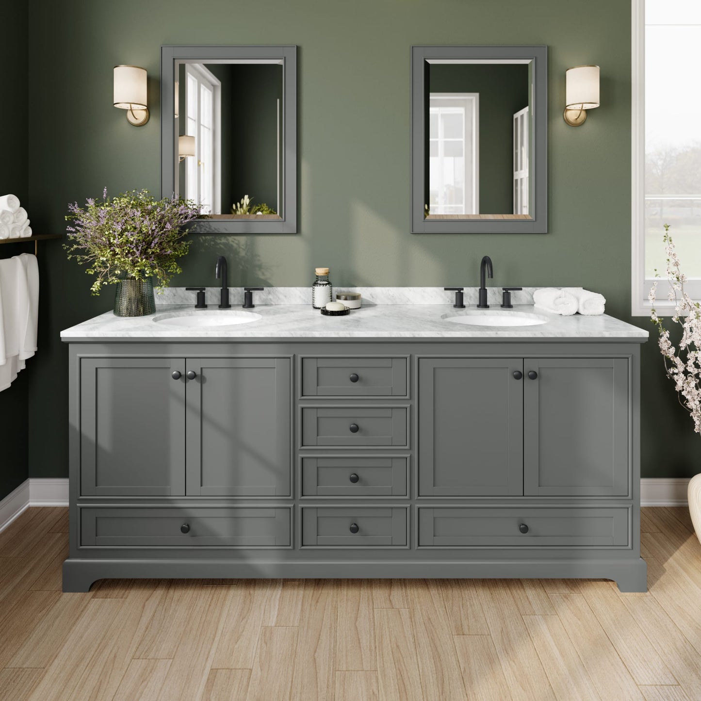 Deborah Bathroom Vanity with Countertop 80 inch Double Sink 3-hole Faucet Setup