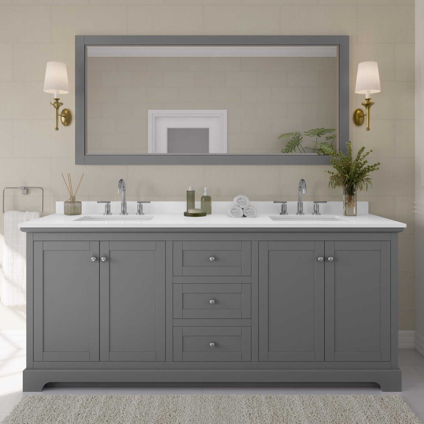 Avery Bathroom Vanity with Countertop 80 inch Double Sink 3-hole Faucet Setup
