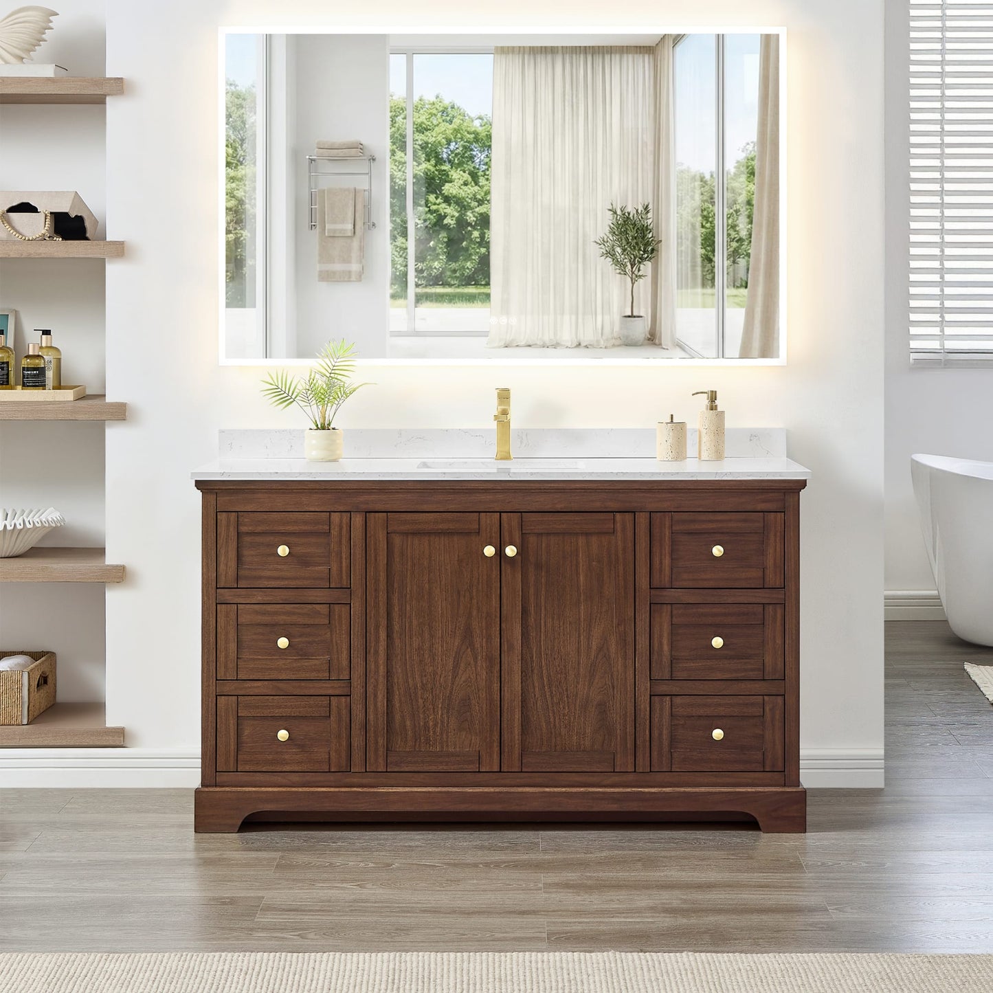 Avery Bathroom Vanity with Countertop 60 inch Single Sink Single hole Faucet Setup