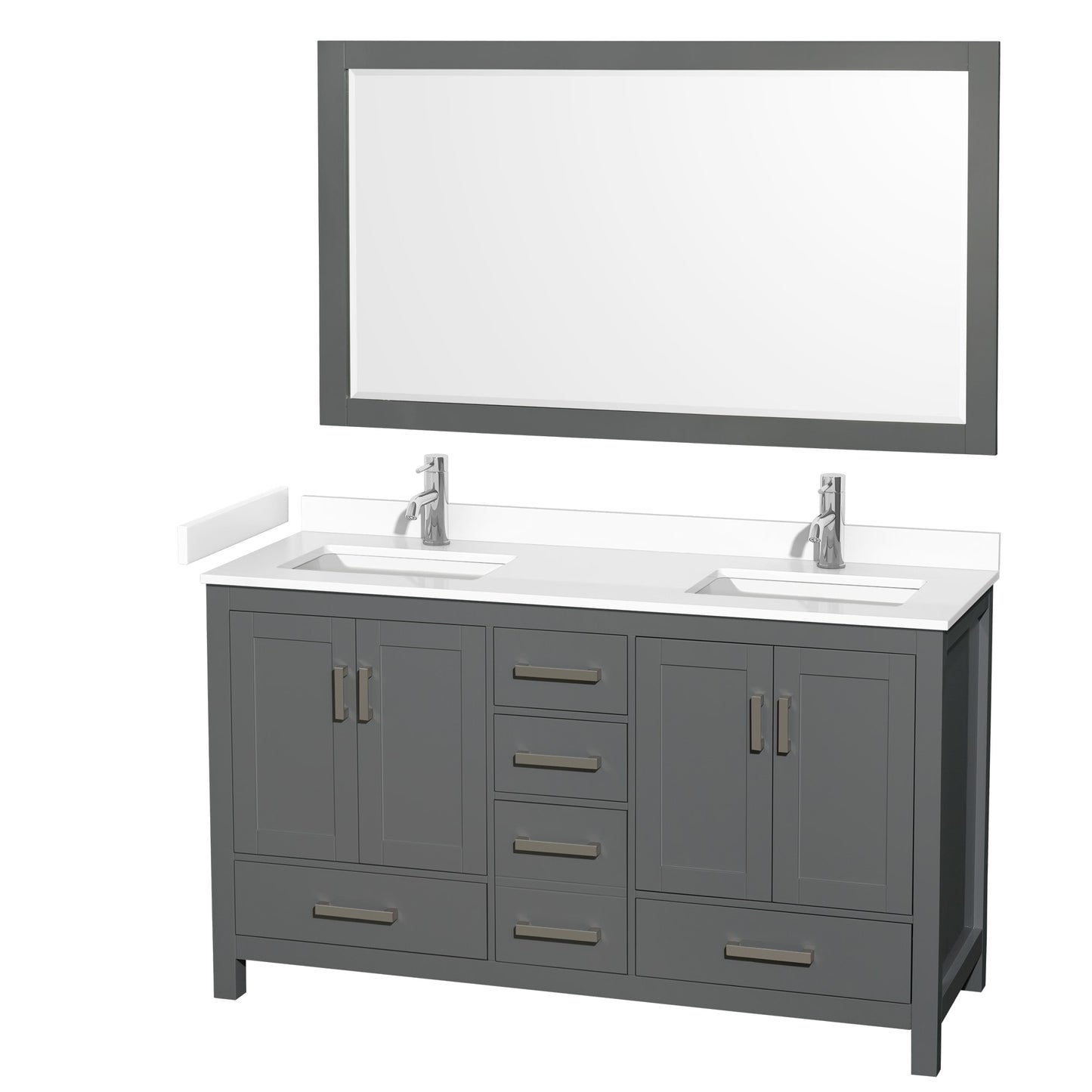 Sheffield Bathroom Vanity with Countertop 60 inch Double Sink Single hole Faucet Setup
