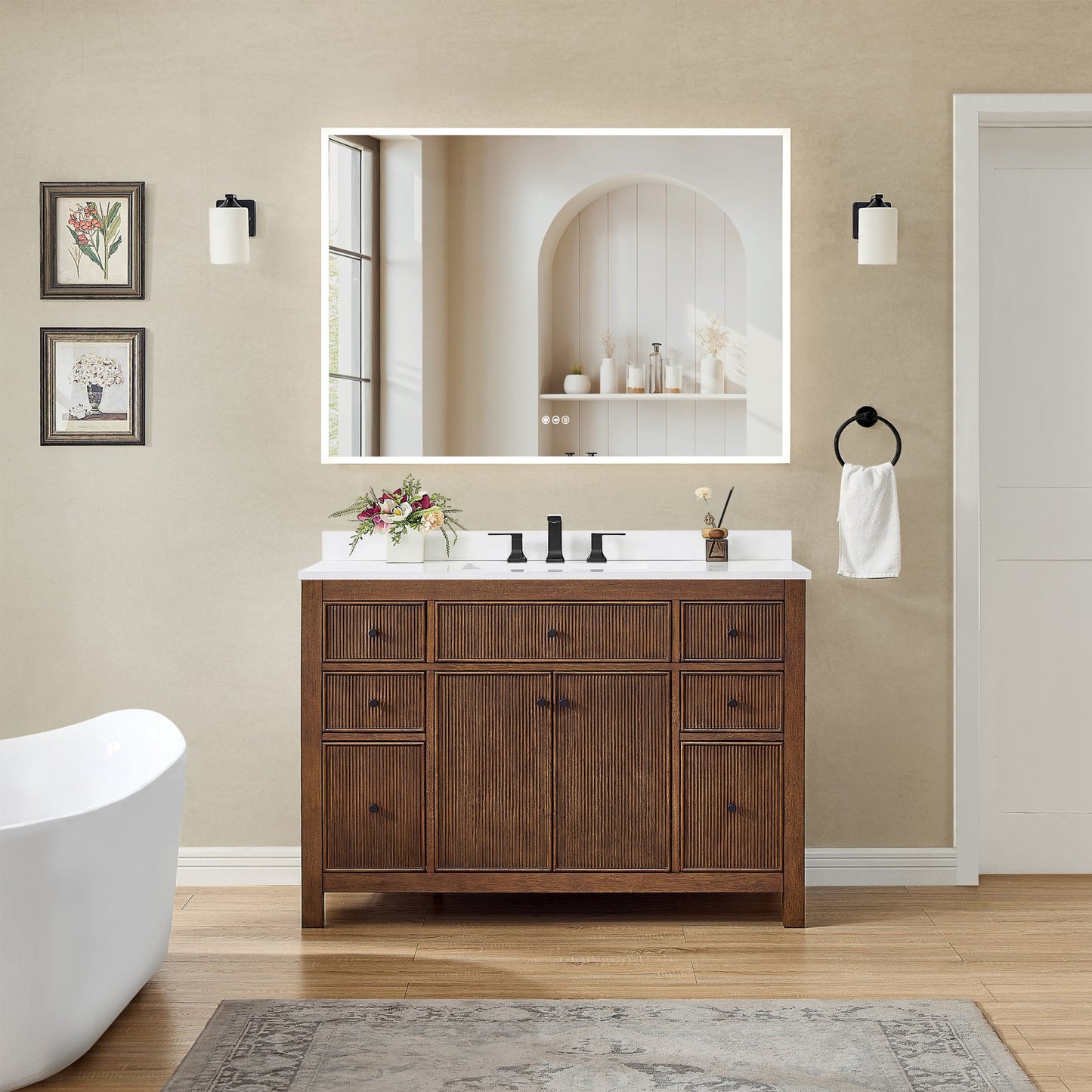 Pendry Bathroom Vanity with Countertop 48 inch Single Sink 3-hole Faucet Setup