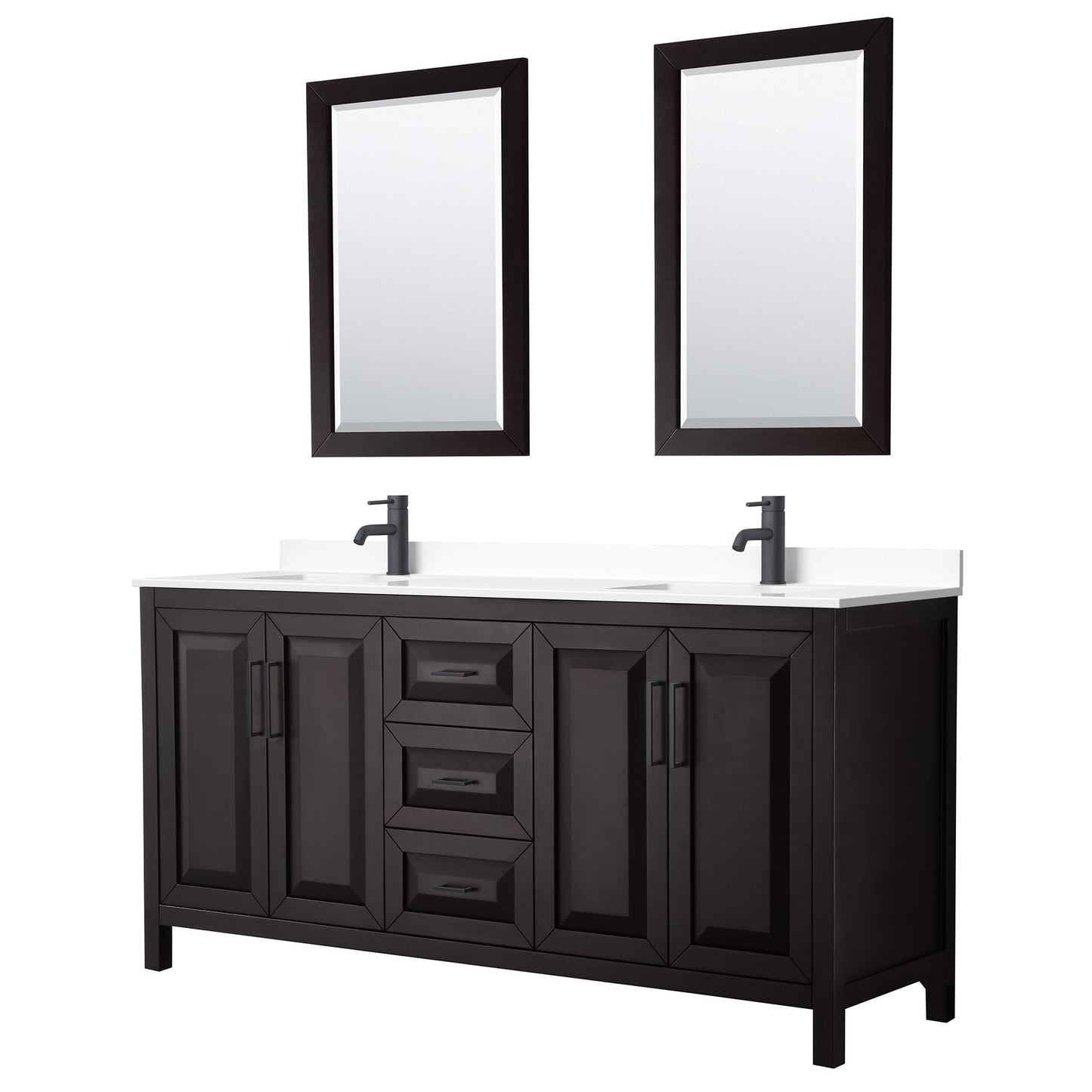 Daria Bathroom Vanity with Countertop 72 inch Double Sink Single hole Faucet Setup