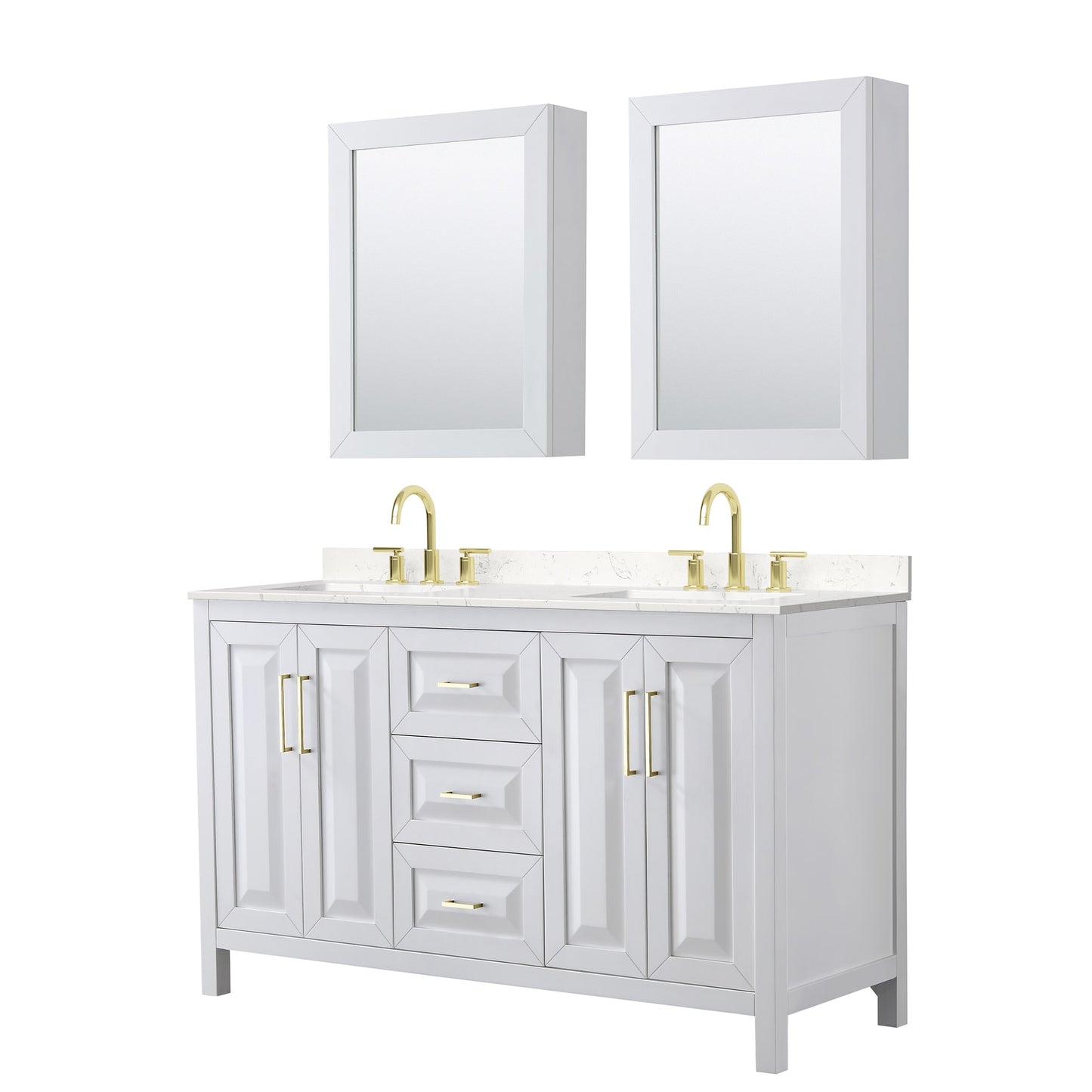 Daria Bathroom Vanity with Countertop 60 inch Double Sink 3-hole Faucet Setup