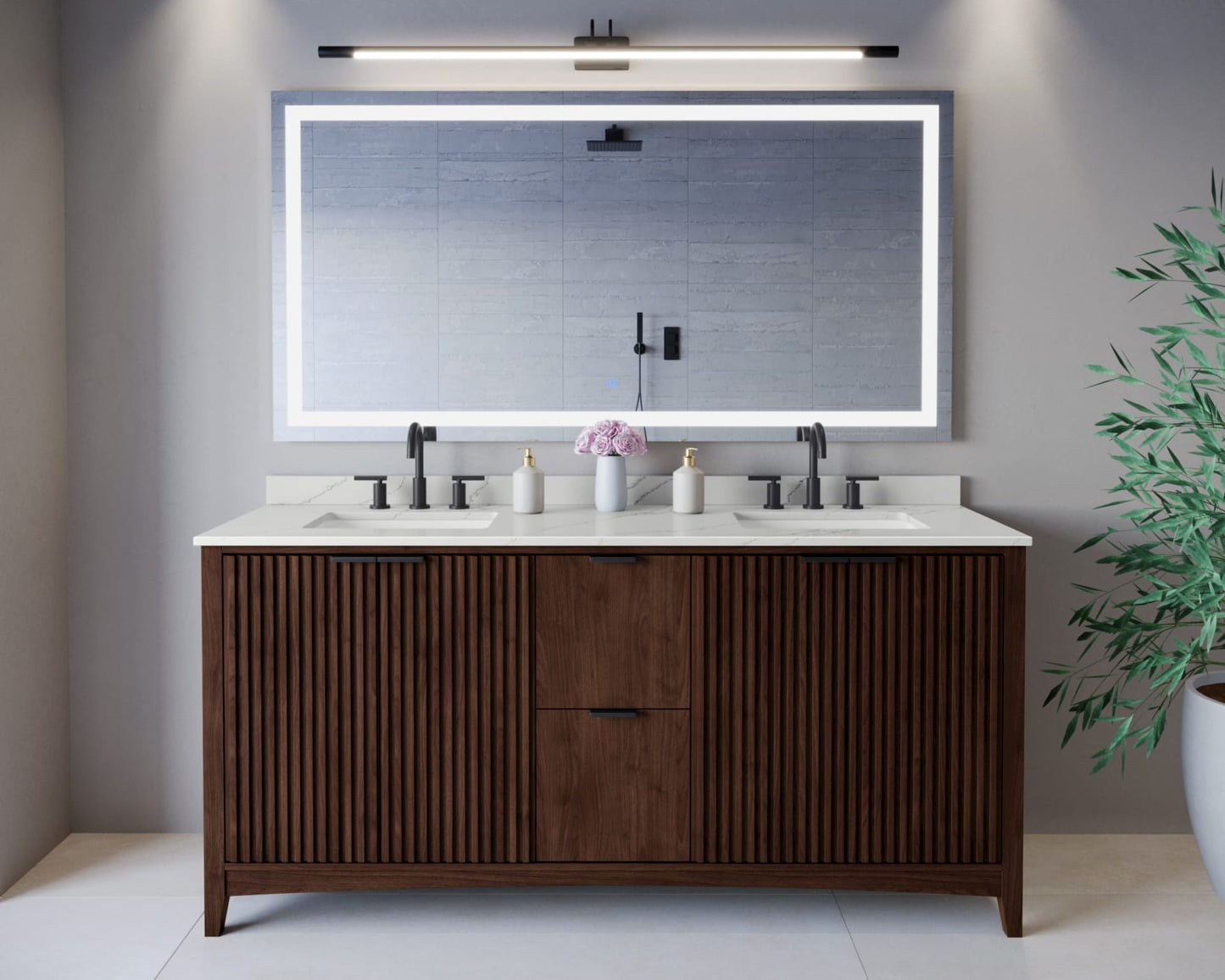 Palmilla Bathroom Vanity with Countertop 72 inch Double Sink 3-hole Faucet Setup