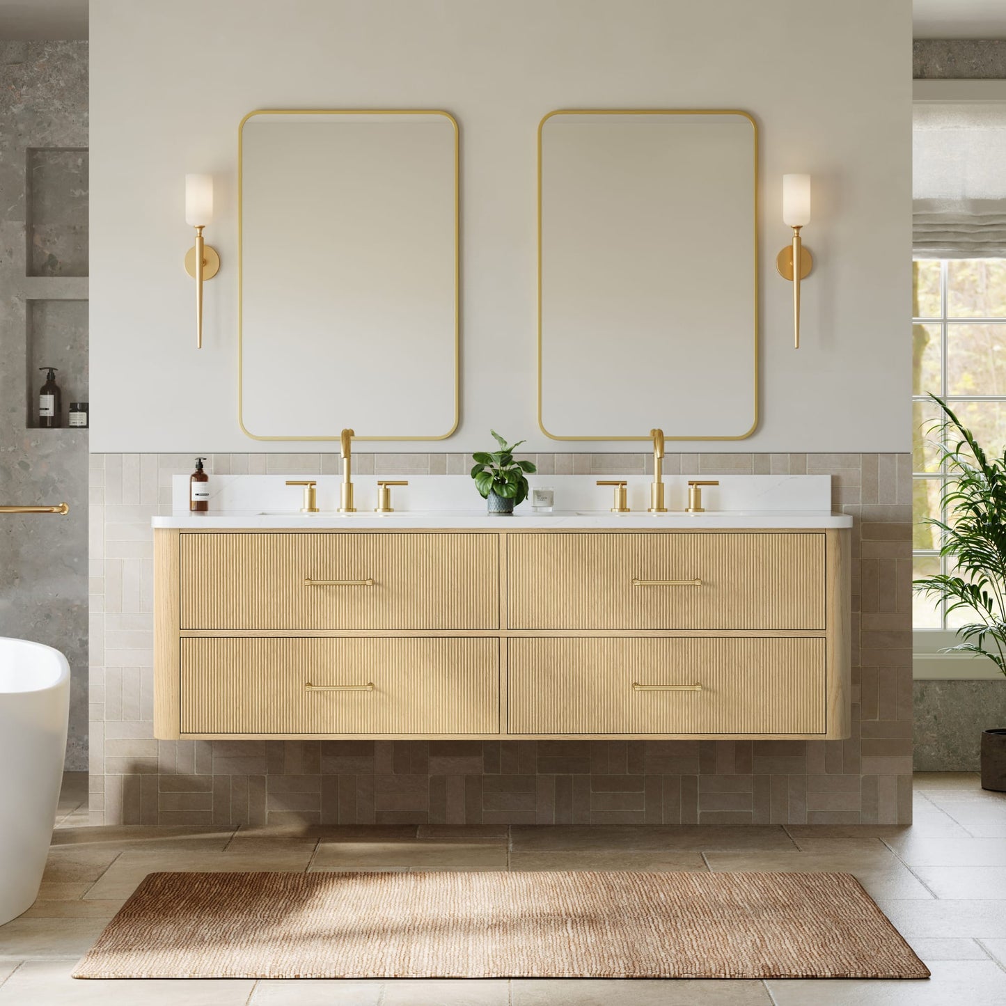 Francesca WM Wall Mounted Bathroom Vanity with Countertop 72 inch Double Sink 3-hole Faucet Setup