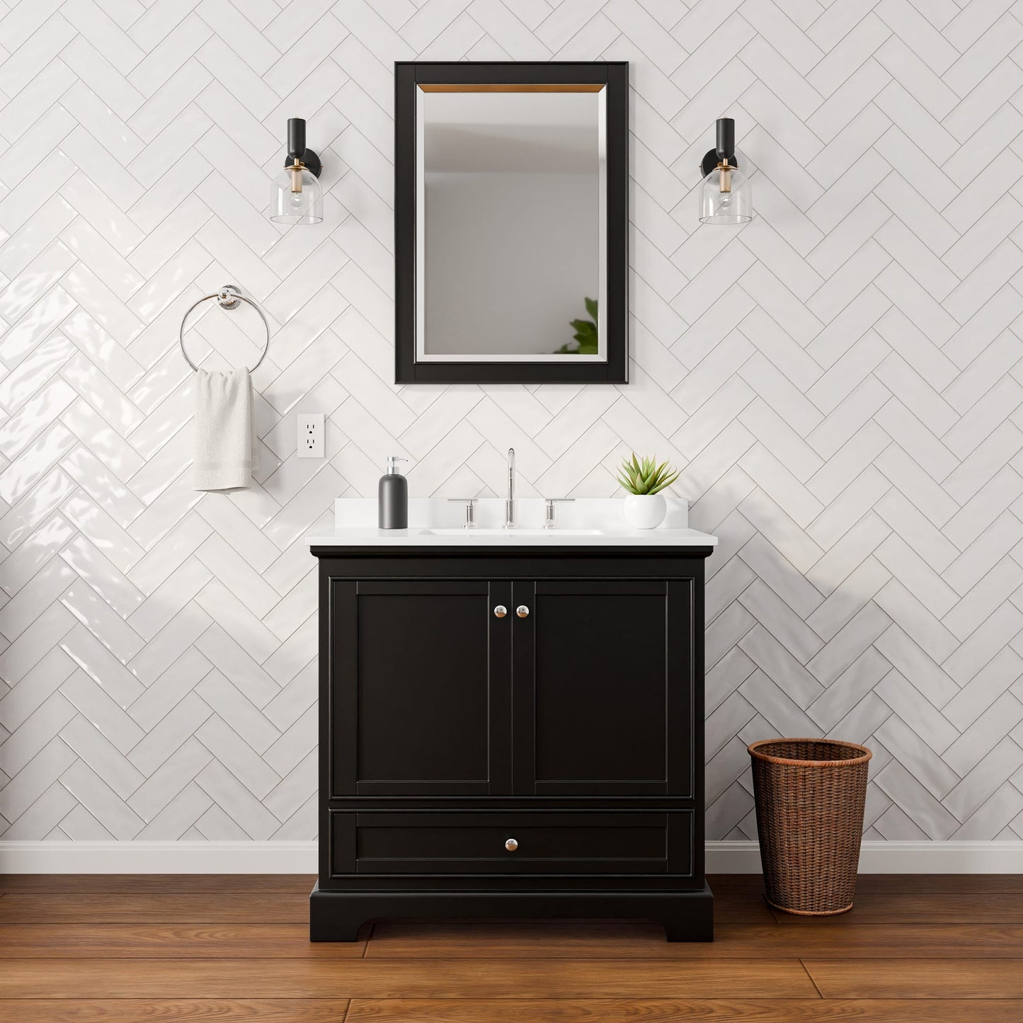 Deborah Bathroom Vanity with Countertop 36 inch Single Sink 3-hole Faucet Setup