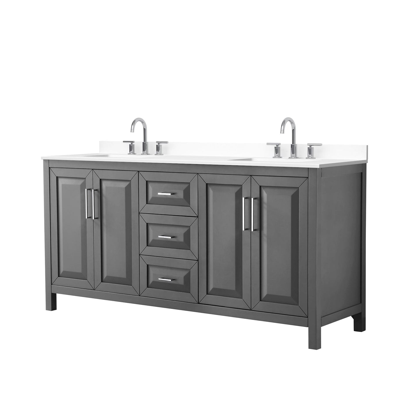 Daria Bathroom Vanity with Countertop 72 inch Double Sink 3-hole Faucet Setup
