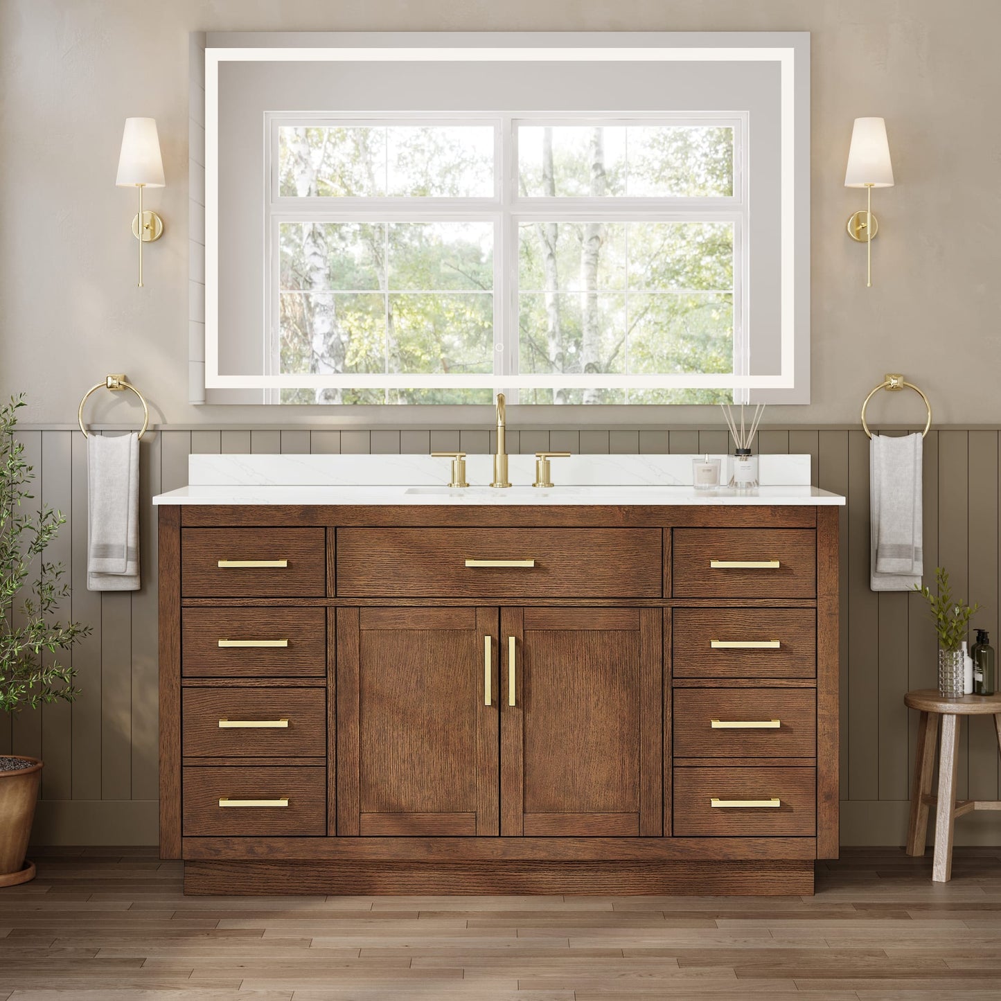 Beckett TK Bathroom Vanity with Countertop 60 inch Single Sink 3-hole Faucet Setup