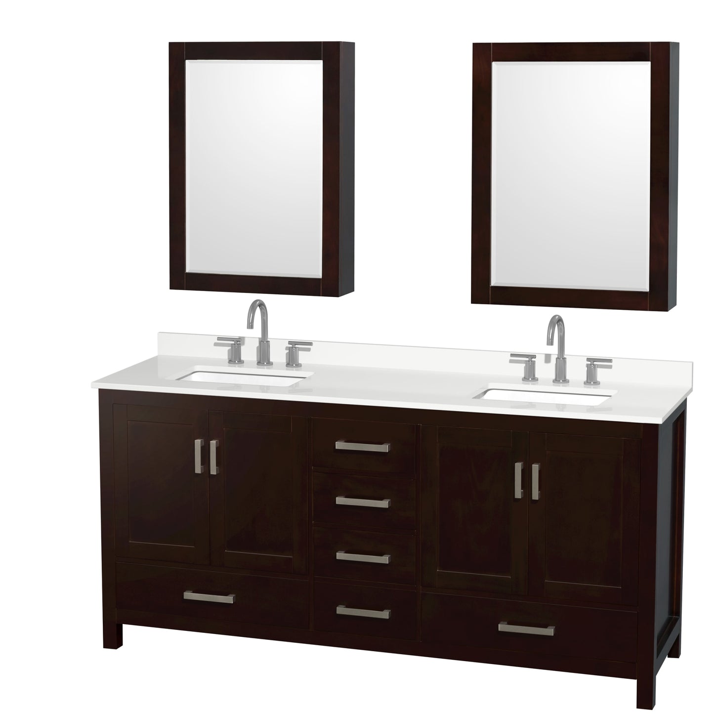 Sheffield Bathroom Vanity with Countertop 72 inch Double Sink 3-hole Faucet Setup