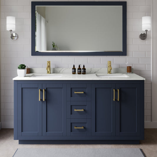 Miranda Bathroom Vanity with Countertop 66 inch Double Sink Single hole Faucet Setup
