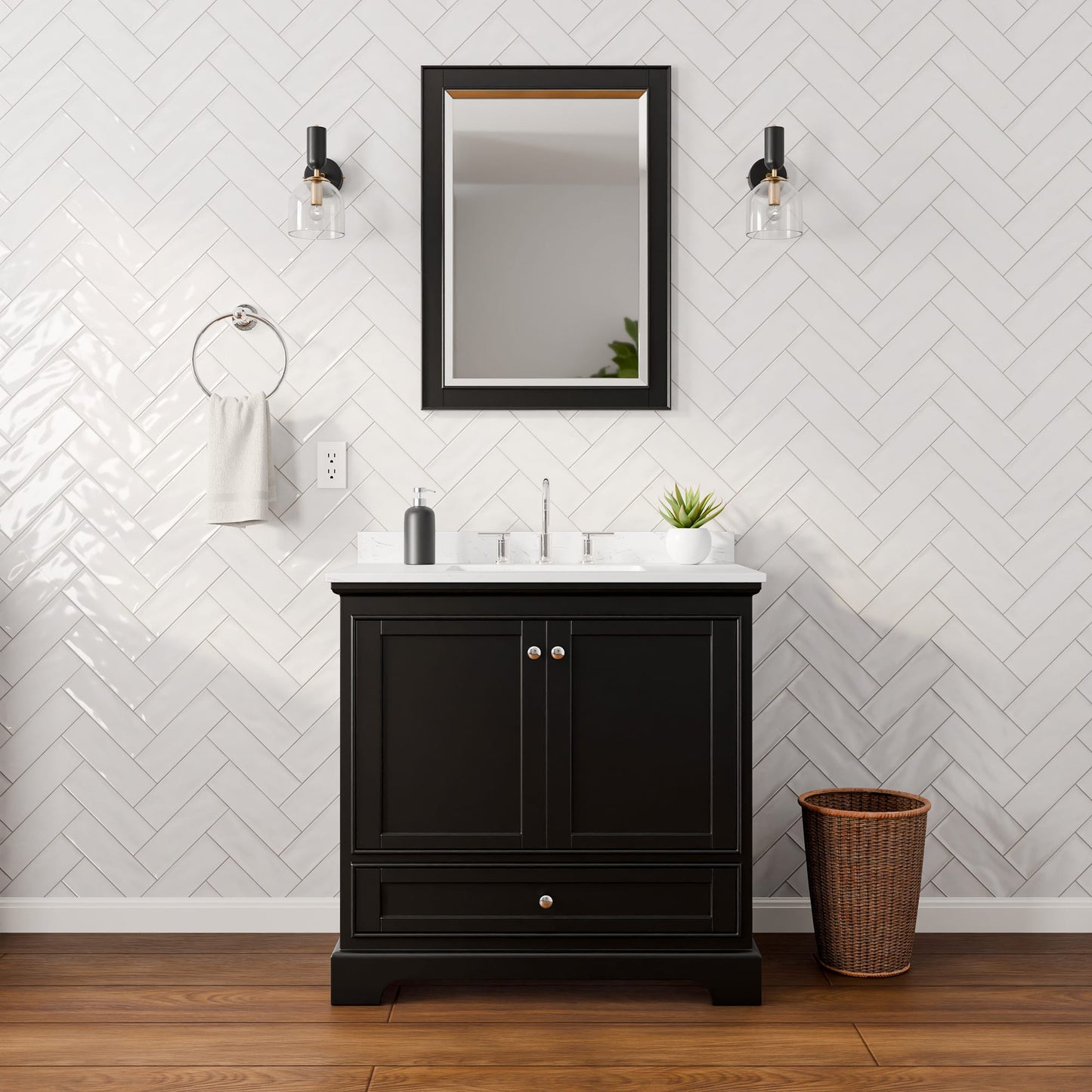 Deborah Bathroom Vanity with Countertop 36 inch Single Sink 3-hole Faucet Setup