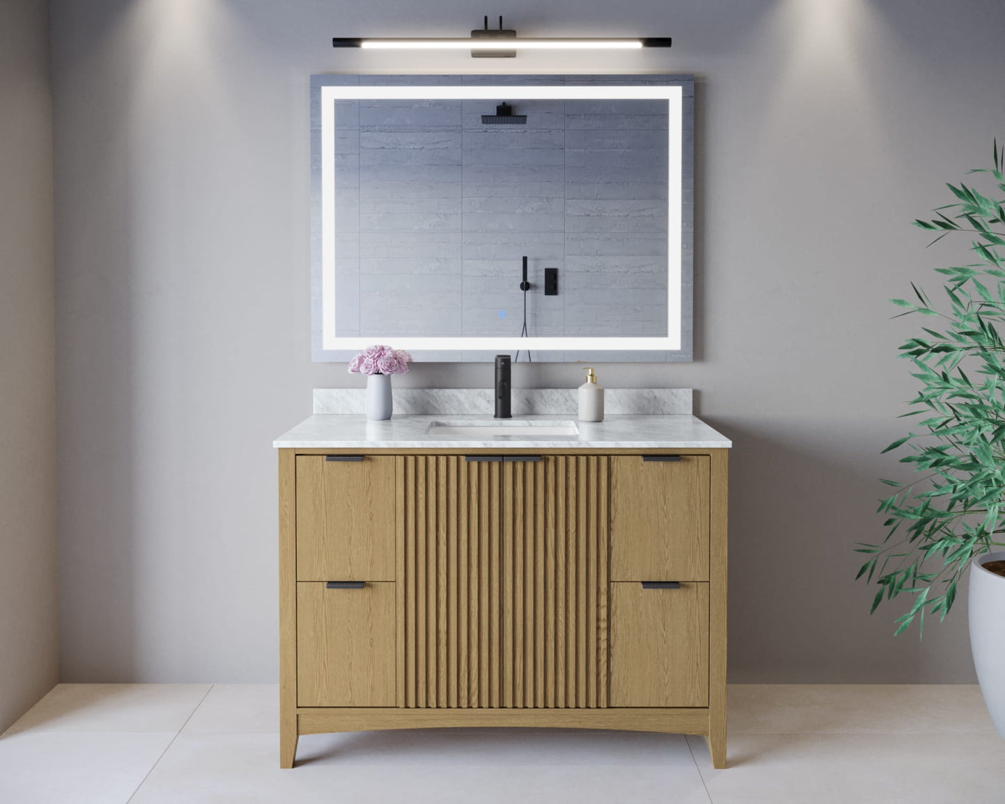 Palmilla Bathroom Vanity with Countertop 48 inch Single Sink Single hole Faucet Setup