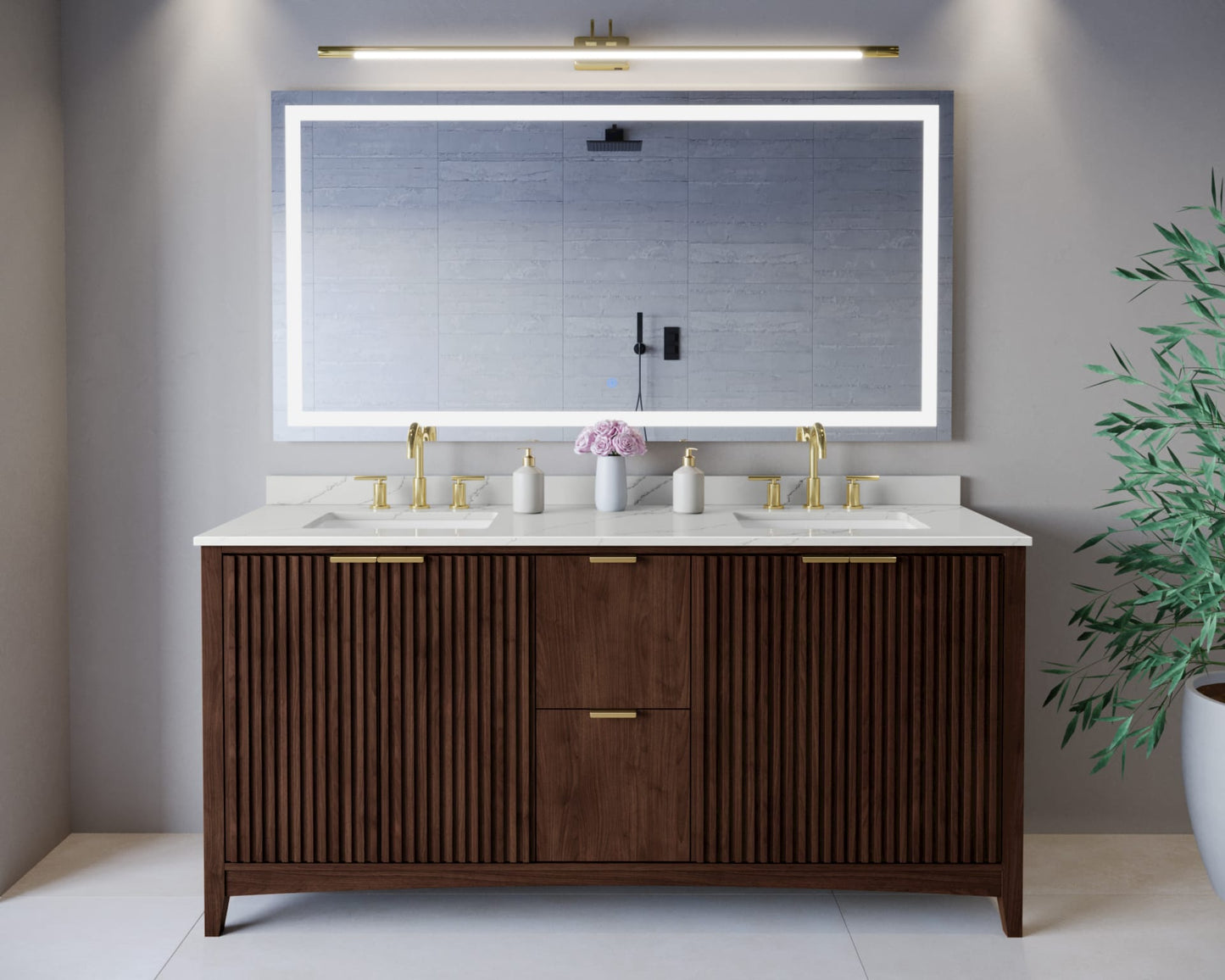 Palmilla Bathroom Vanity with Countertop 72 inch Double Sink 3-hole Faucet Setup