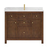 Custom image for Dark Walnut with Brushed Gold Trim / Carrara Cultured Marble / No Mirror