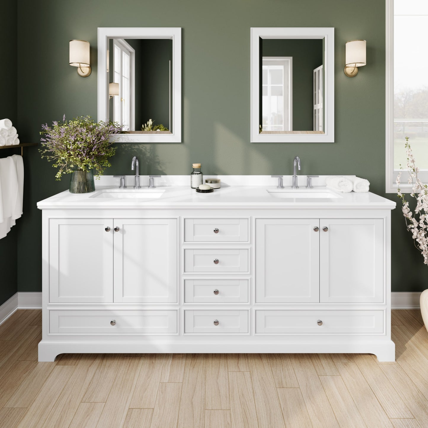 Deborah Bathroom Vanity with Countertop 80 inch Double Sink 3-hole Faucet Setup