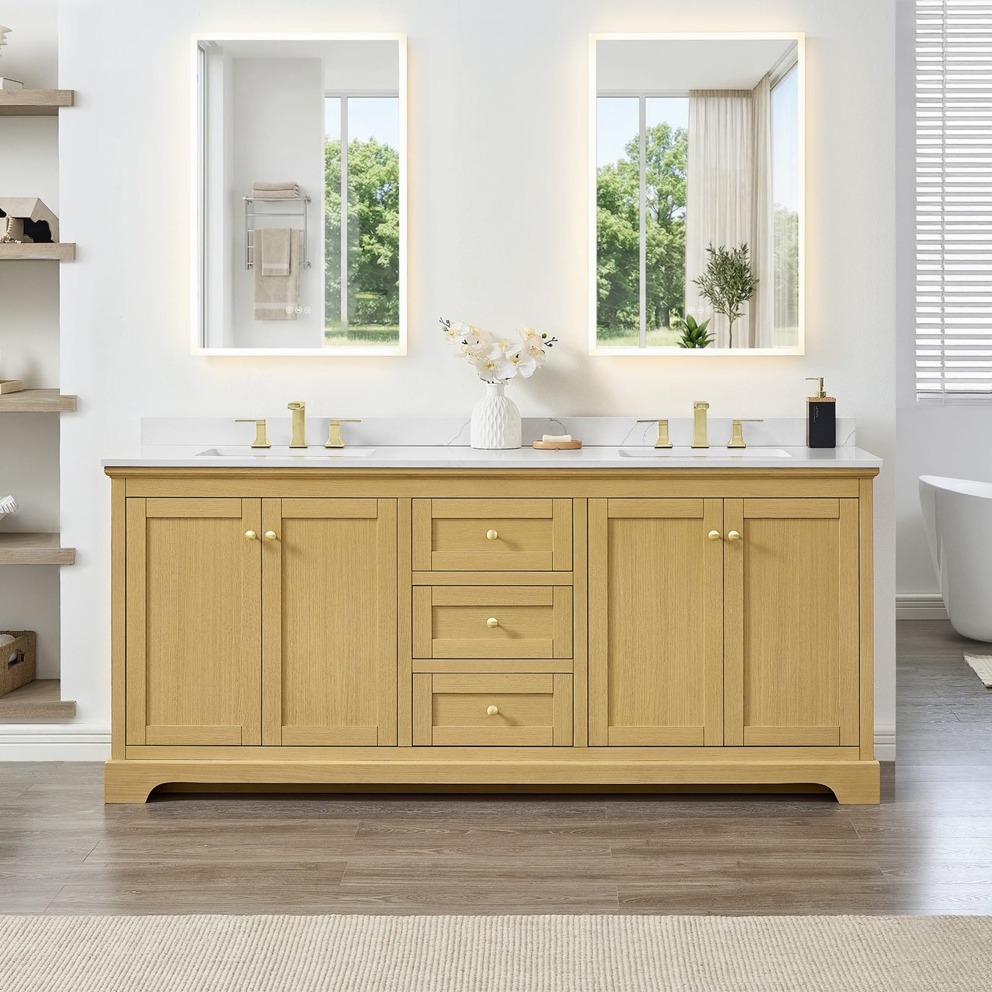 Avery Bathroom Vanity with Countertop 80 inch Double Sink 3-hole Faucet Setup