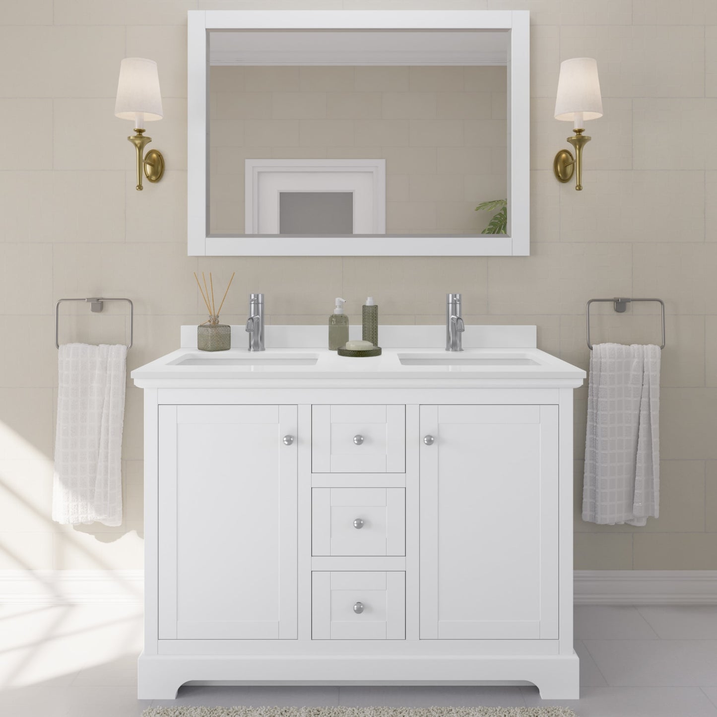 Avery Bathroom Vanity with Countertop 48 inch Double Sink Single hole Faucet Setup