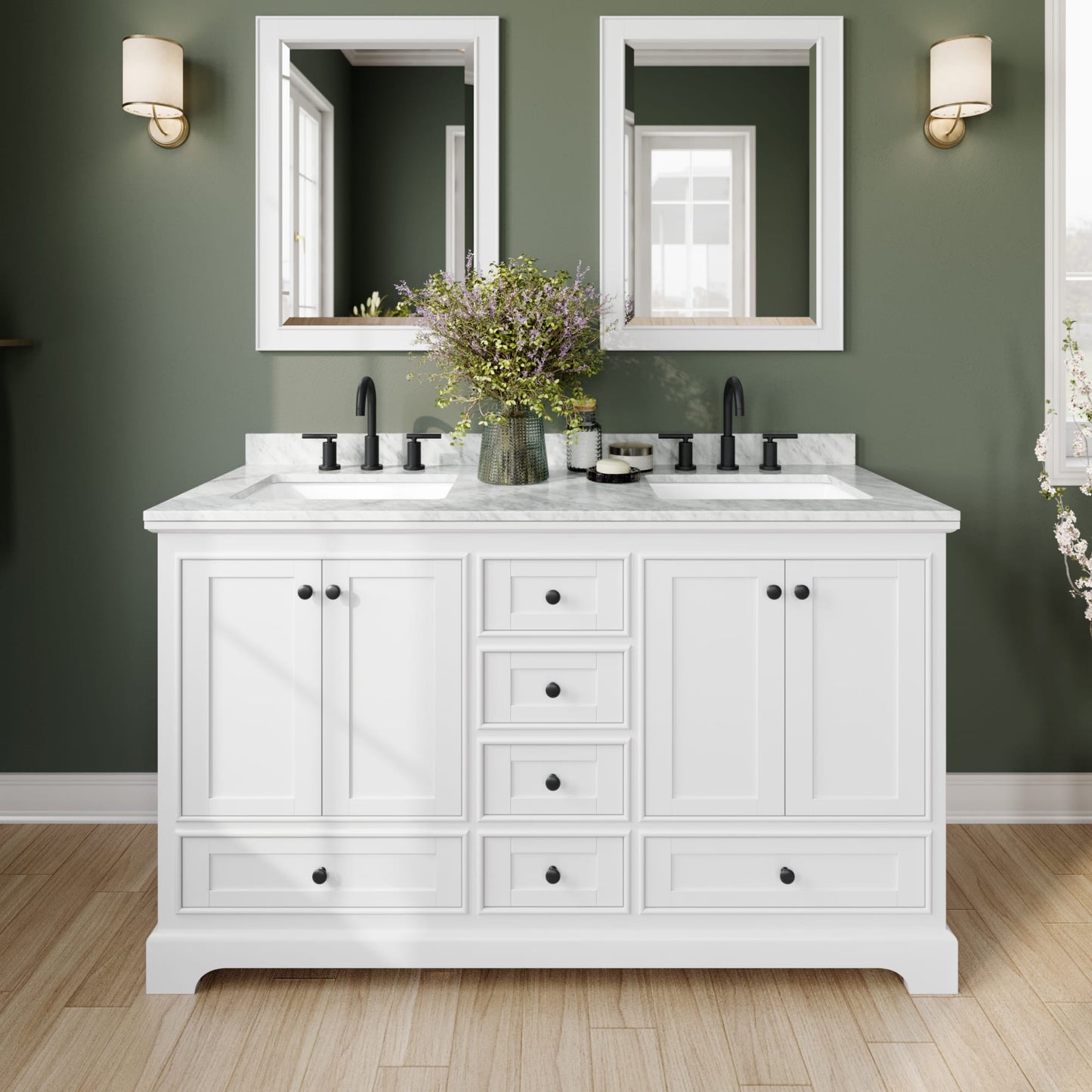 Deborah Bathroom Vanity with Countertop 60 inch Double Sink 3-hole Faucet Setup