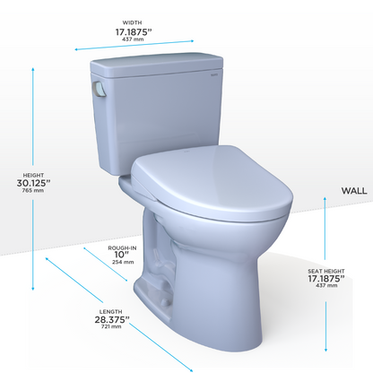 Drake WASHLET+ Two-Piece Elongated 1.28 GPF Universal Height TORNADO FLUSH Toilet and S7 Contemporary Bidet Seat with Auto Flush