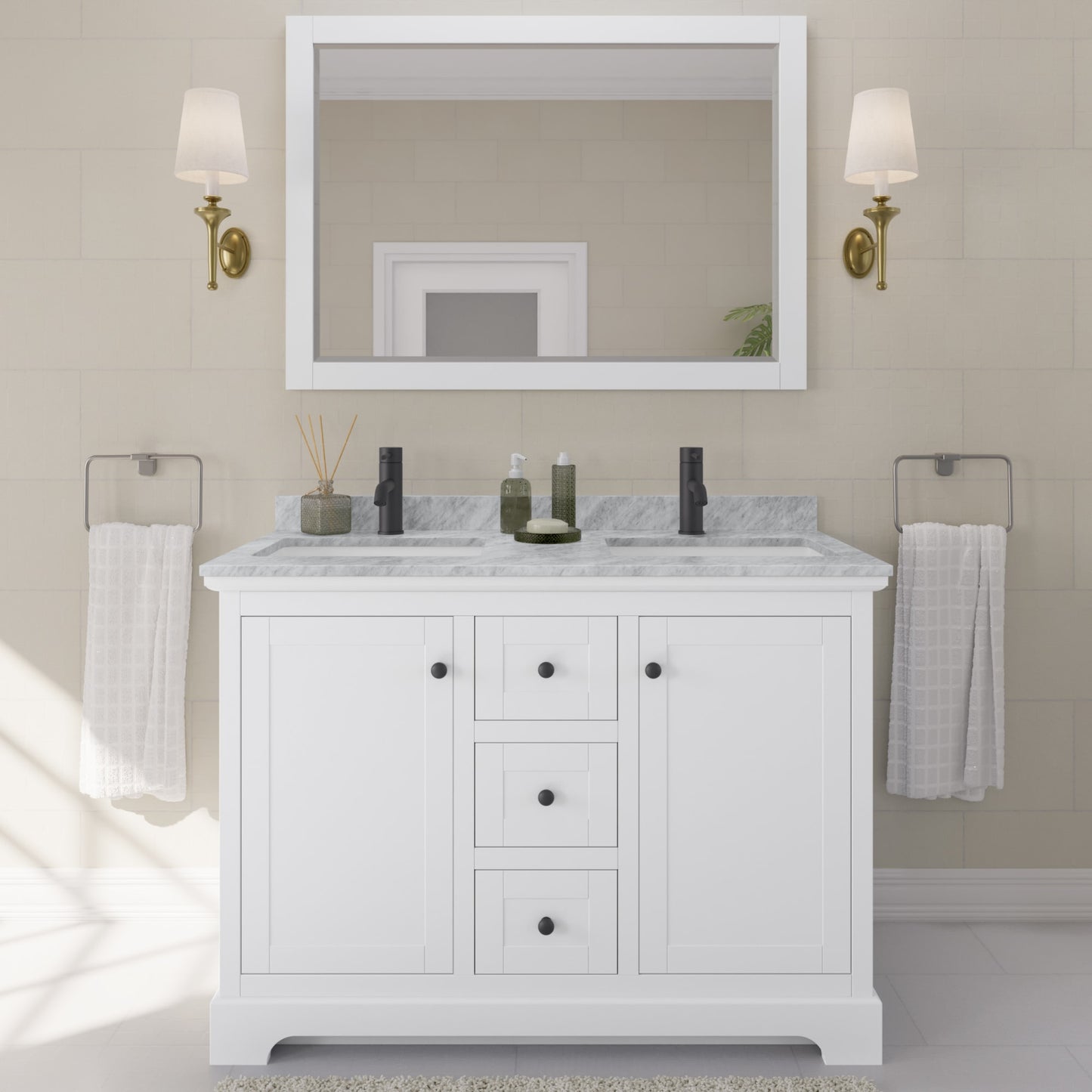 Avery Bathroom Vanity with Countertop 48 inch Double Sink Single hole Faucet Setup