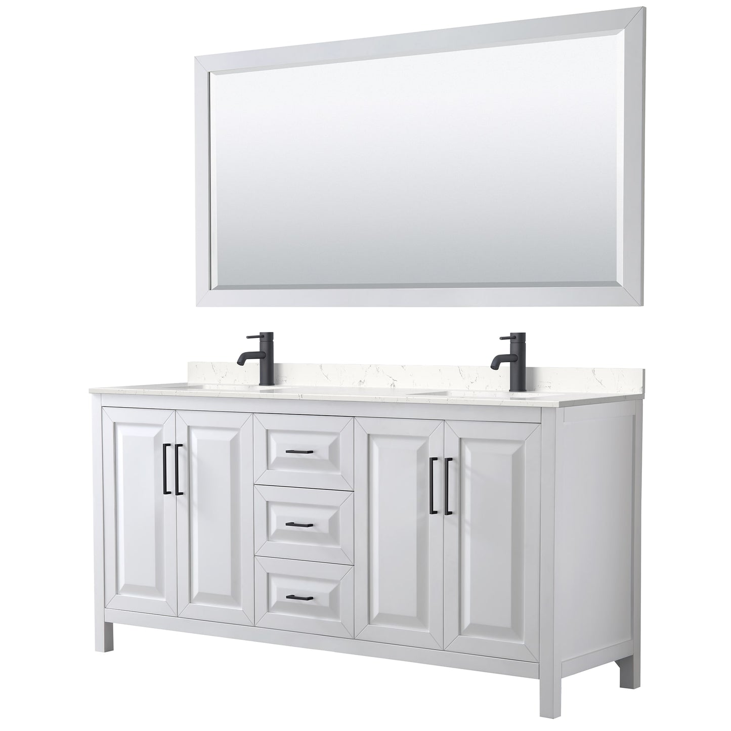 Daria Bathroom Vanity with Countertop 72 inch Double Sink Single hole Faucet Setup