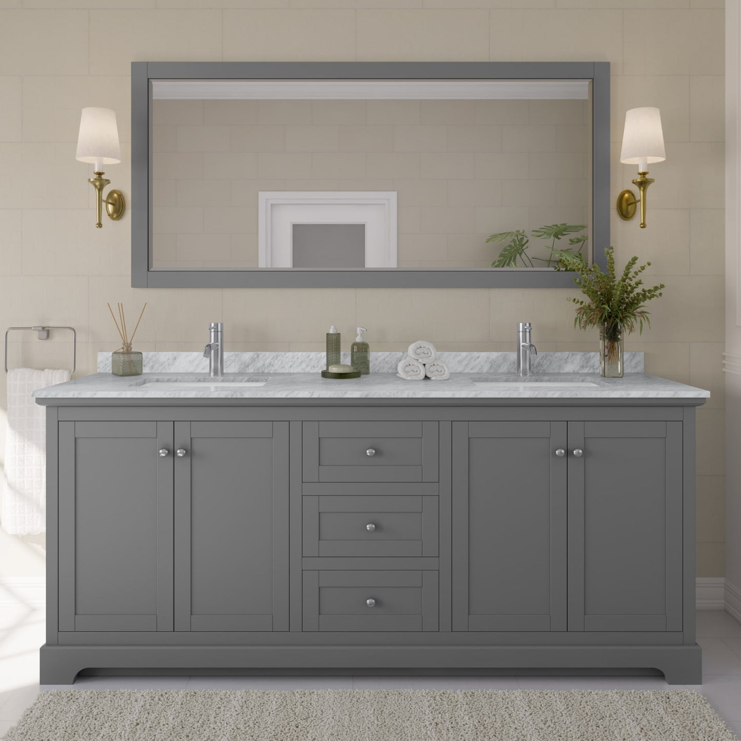Avery Bathroom Vanity with Countertop 80 inch Double Sink Single hole Faucet Setup
