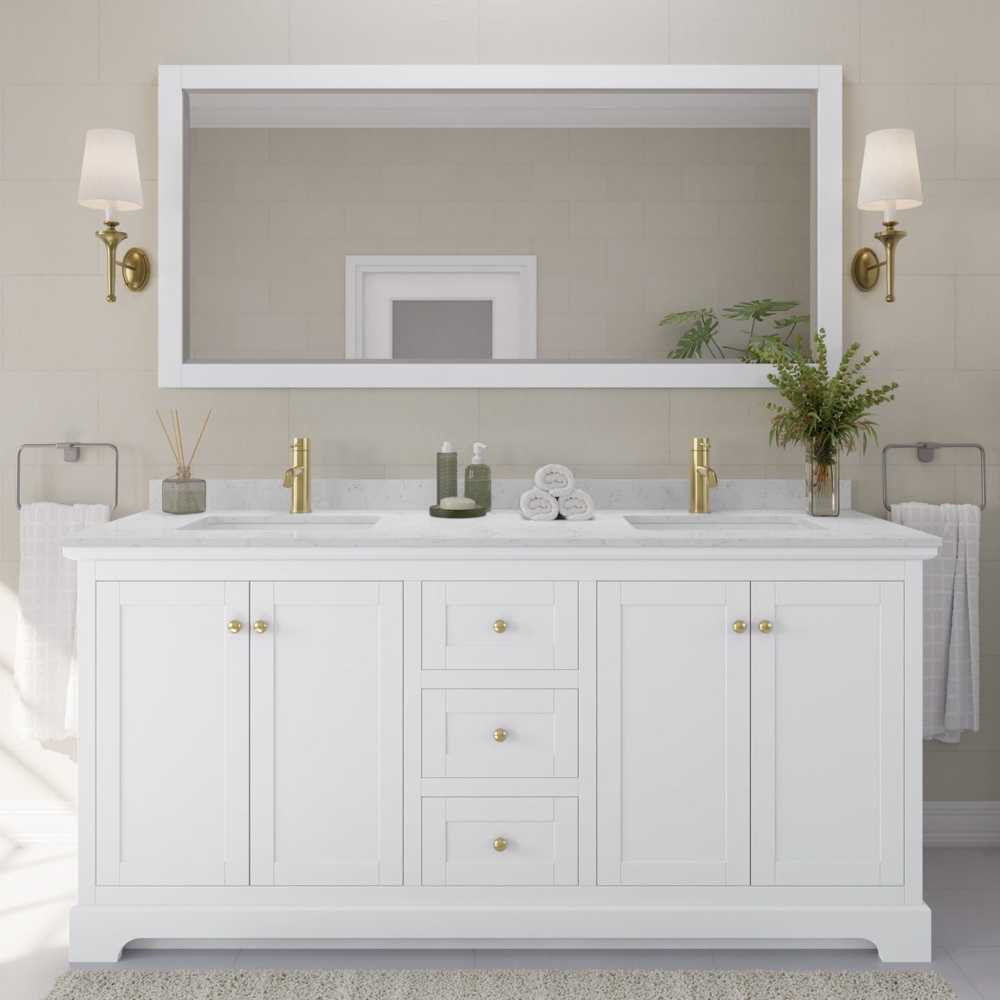 Avery Bathroom Vanity with Countertop 72 inch Double Sink Single hole Faucet Setup