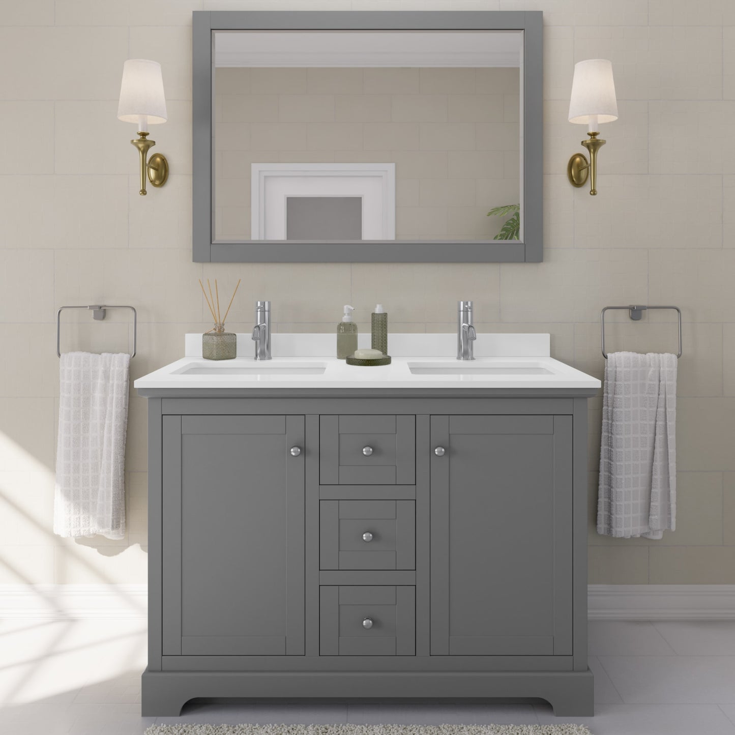 Avery Bathroom Vanity with Countertop 48 inch Double Sink Single hole Faucet Setup