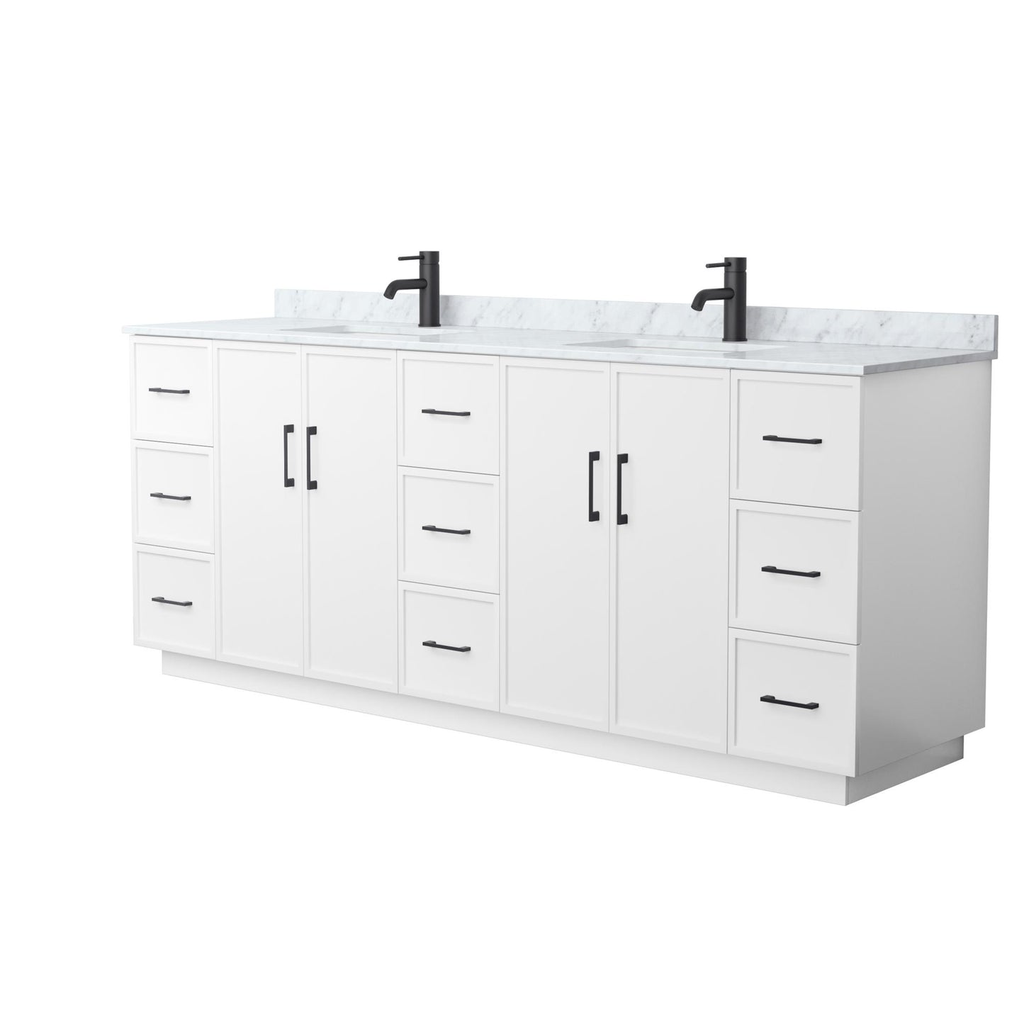 Elan TK Bathroom Vanity with Countertop 84 inch Double Sink Single hole Faucet Setup