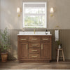 Custom image for Dark Oak with Brushed Gold Trim / White Quartz / No Mirror