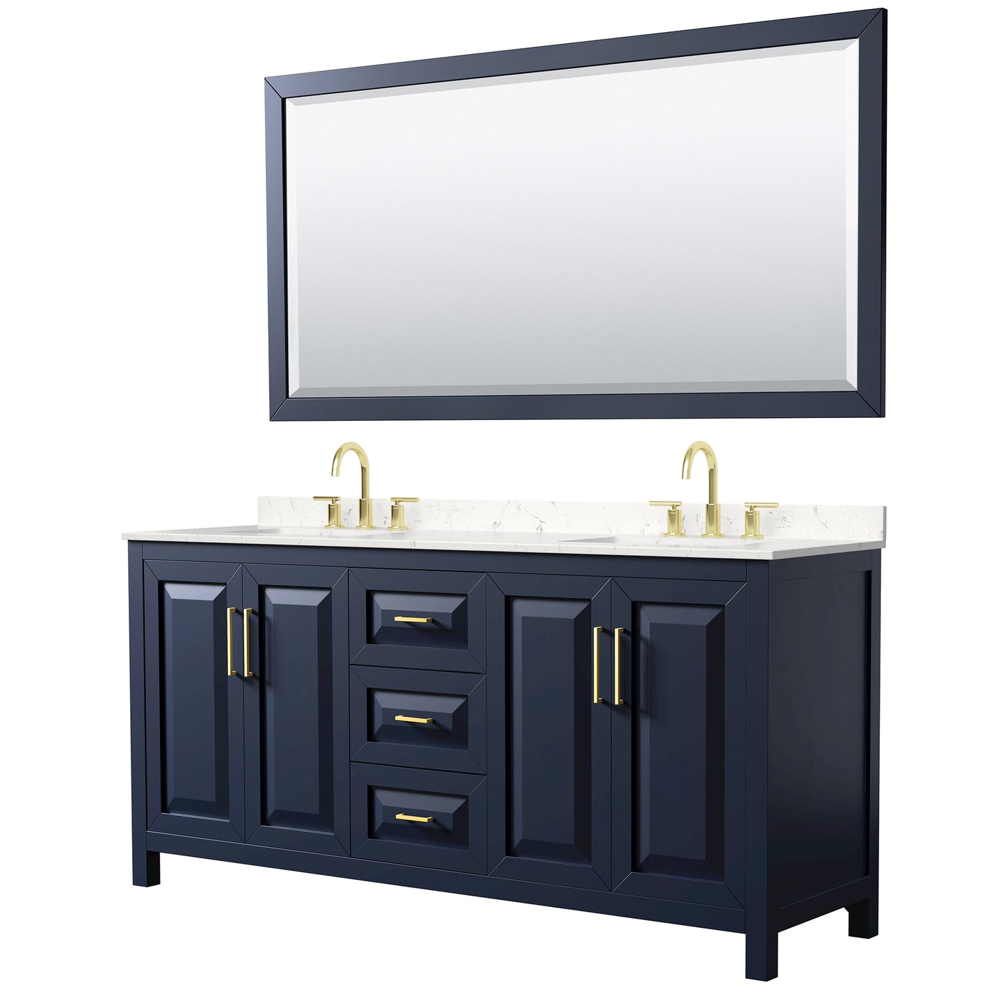Daria Bathroom Vanity with Countertop 72 inch Double Sink 3-hole Faucet Setup