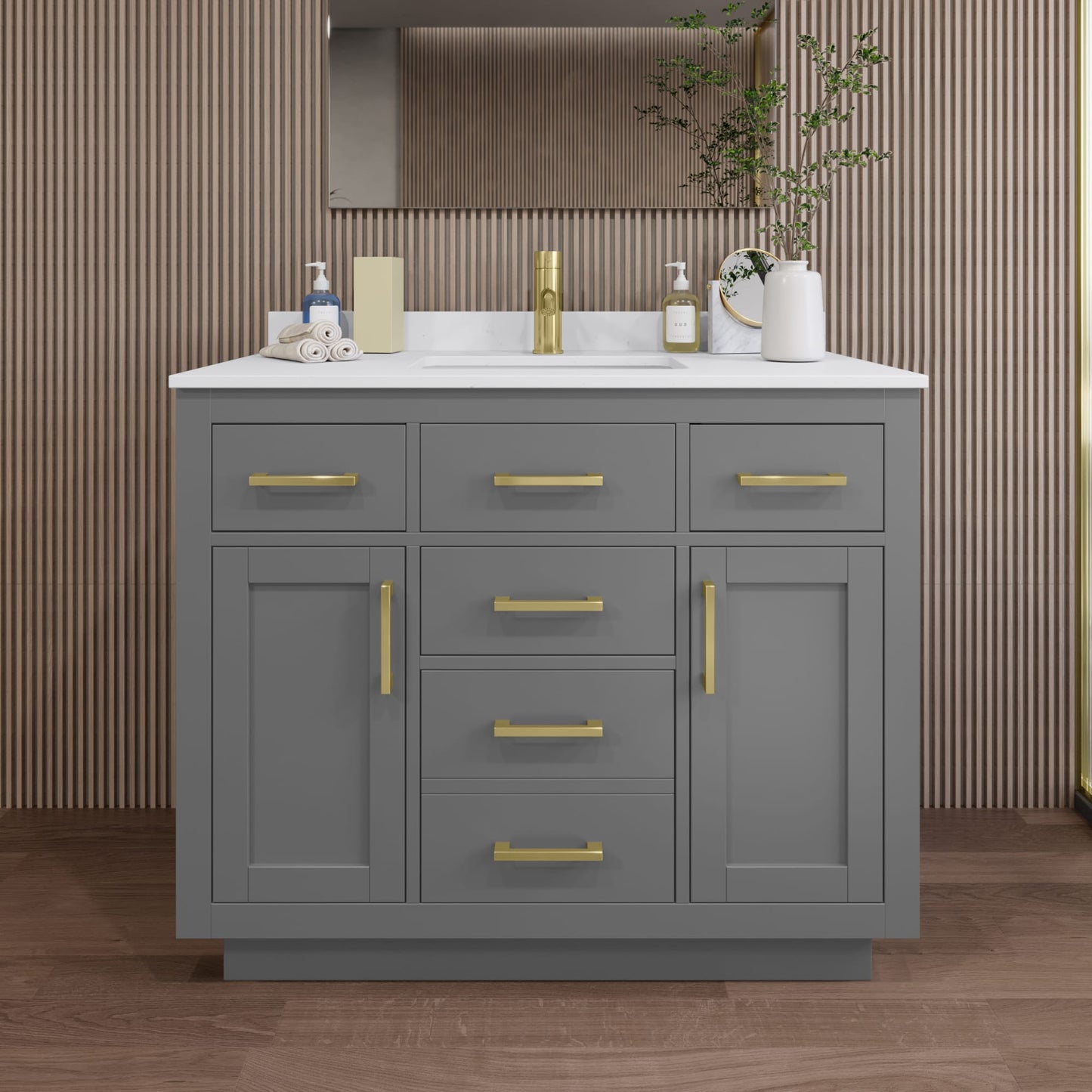 Beckett TK Bathroom Vanity with Countertop 42 inch Single Sink Single hole Faucet Setup
