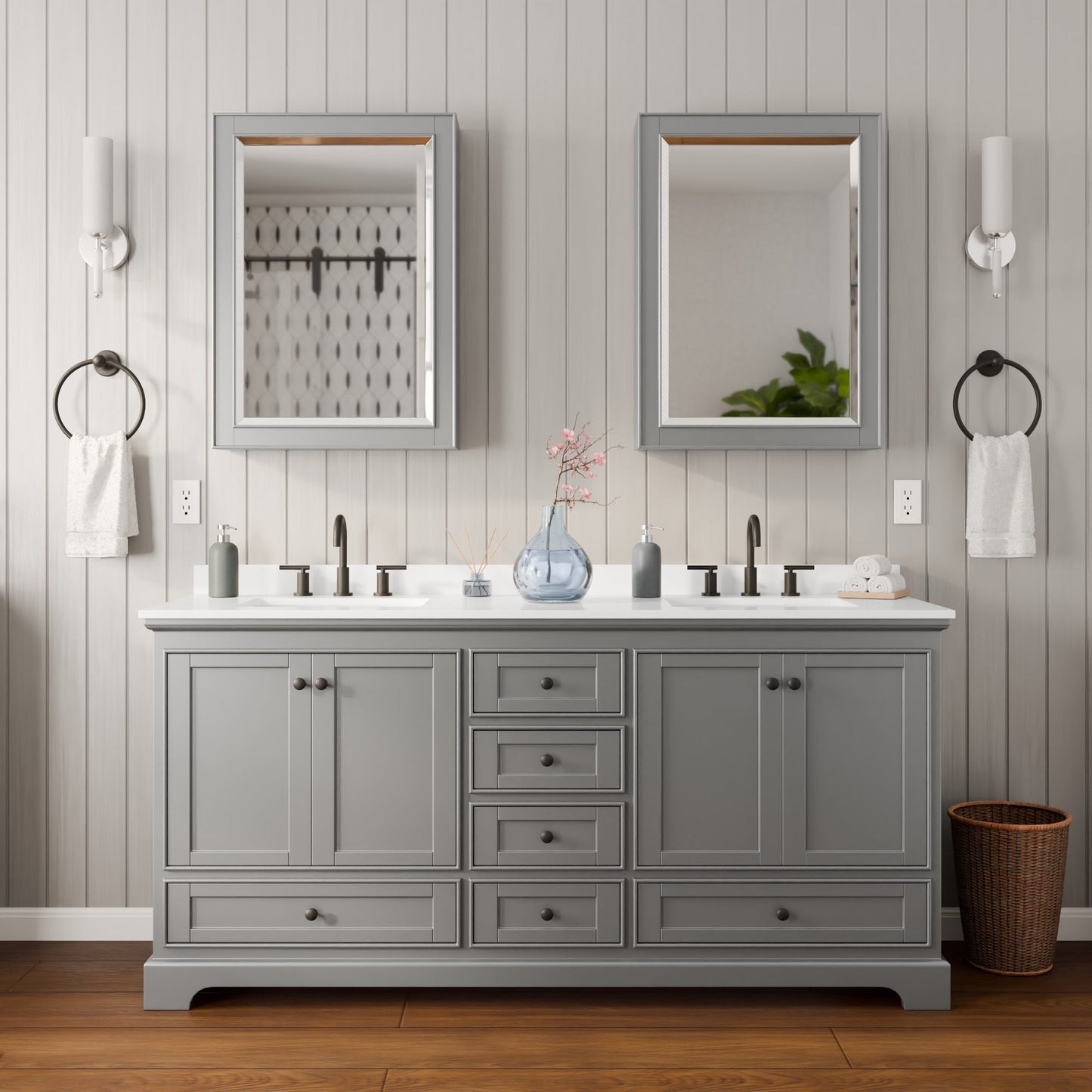 Deborah Bathroom Vanity with Countertop 72 inch Double Sink 3-hole Faucet Setup