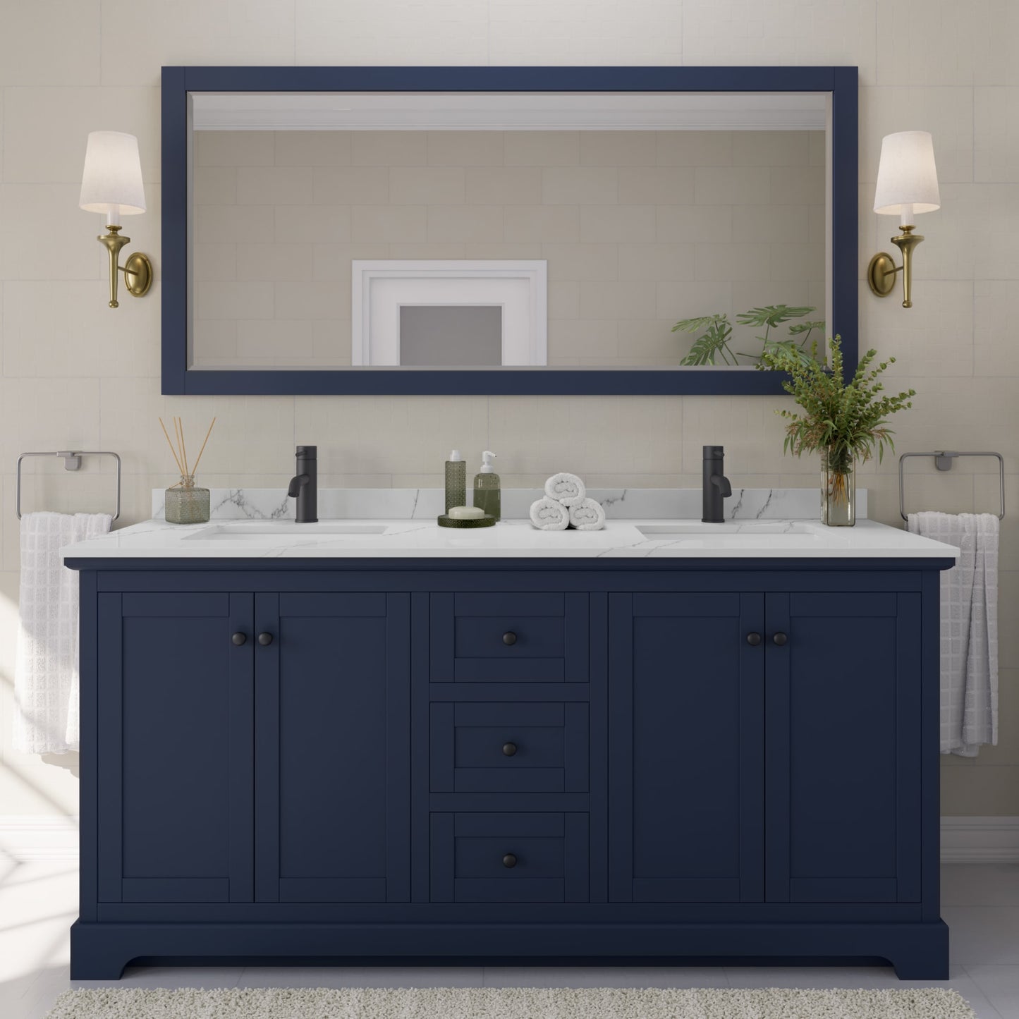 Avery Bathroom Vanity with Countertop 72 inch Double Sink Single hole Faucet Setup