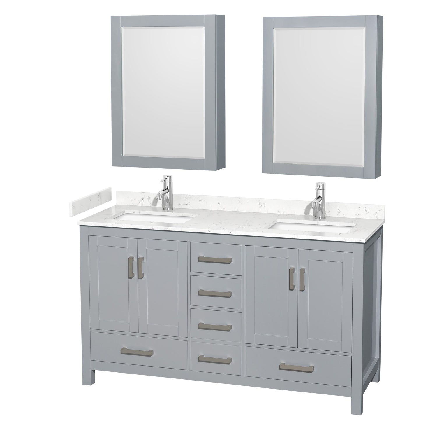 Sheffield Bathroom Vanity with Countertop 60 inch Double Sink Single hole Faucet Setup