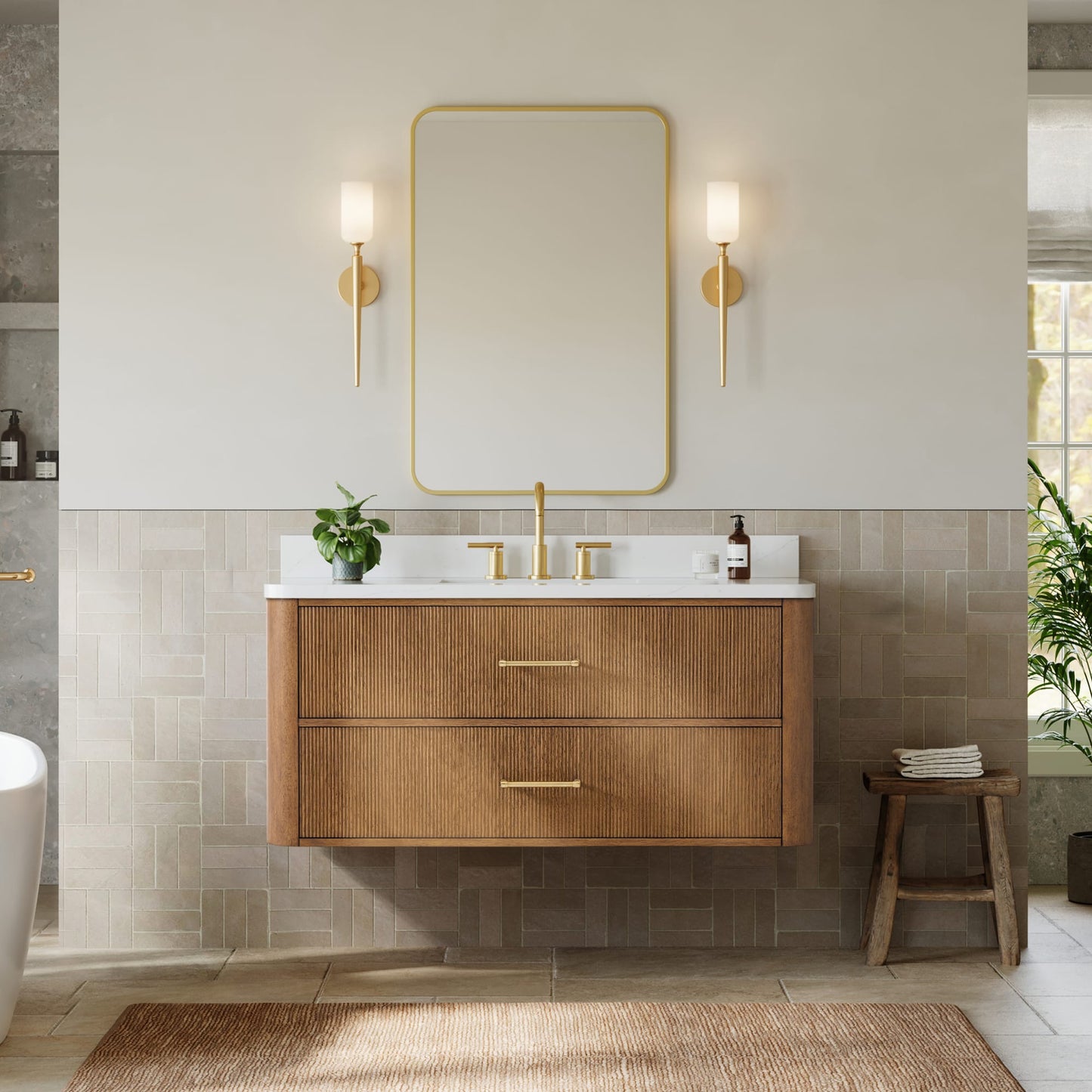 Francesca WM Wall Mounted Bathroom Vanity with Countertop 48 inch Single Sink 3-hole Faucet Setup