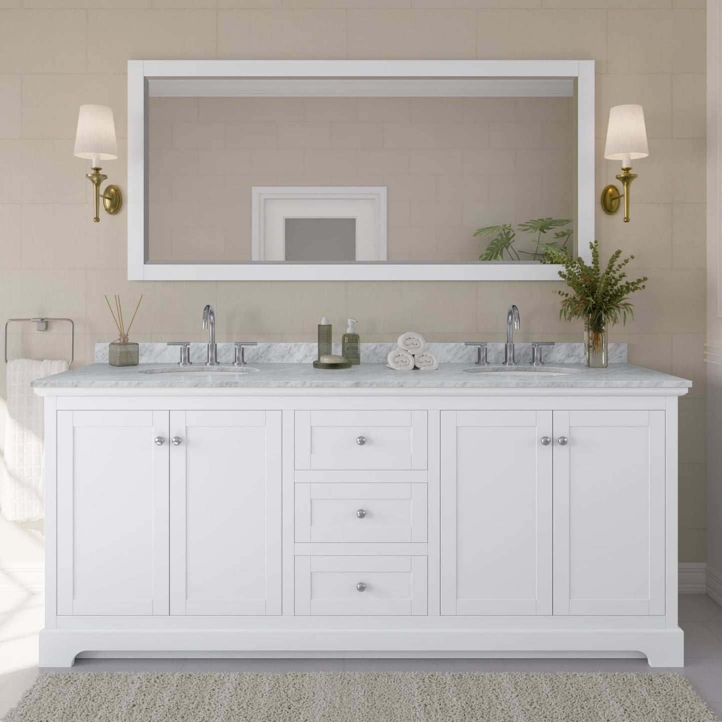 Avery Bathroom Vanity with Countertop 80 inch Double Sink 3-hole Faucet Setup