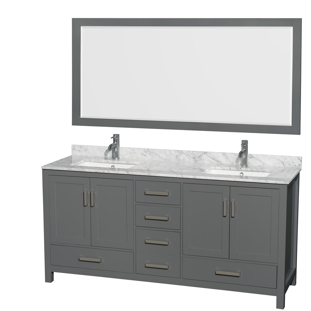 Sheffield Bathroom Vanity with Countertop 72 inch Double Sink Single hole Faucet Setup