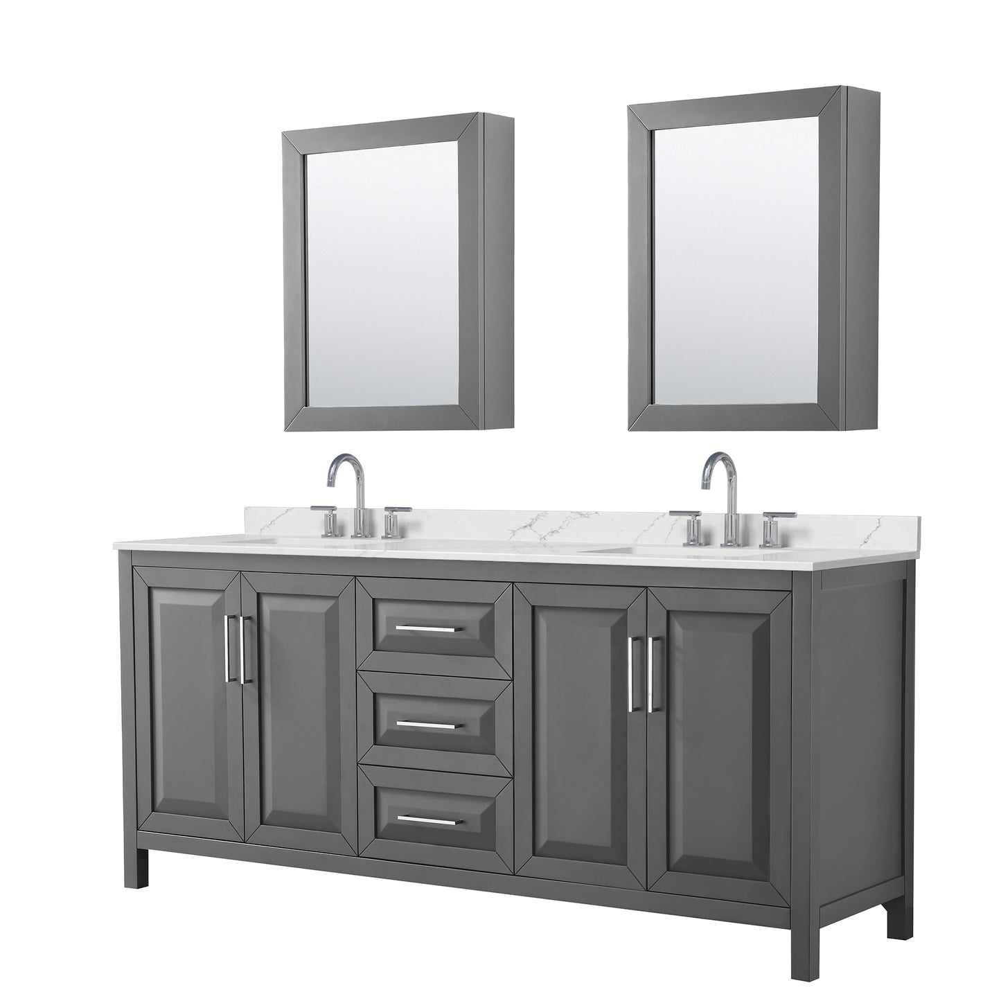 Daria Bathroom Vanity with Countertop 80 inch Double Sink 3-hole Faucet Setup