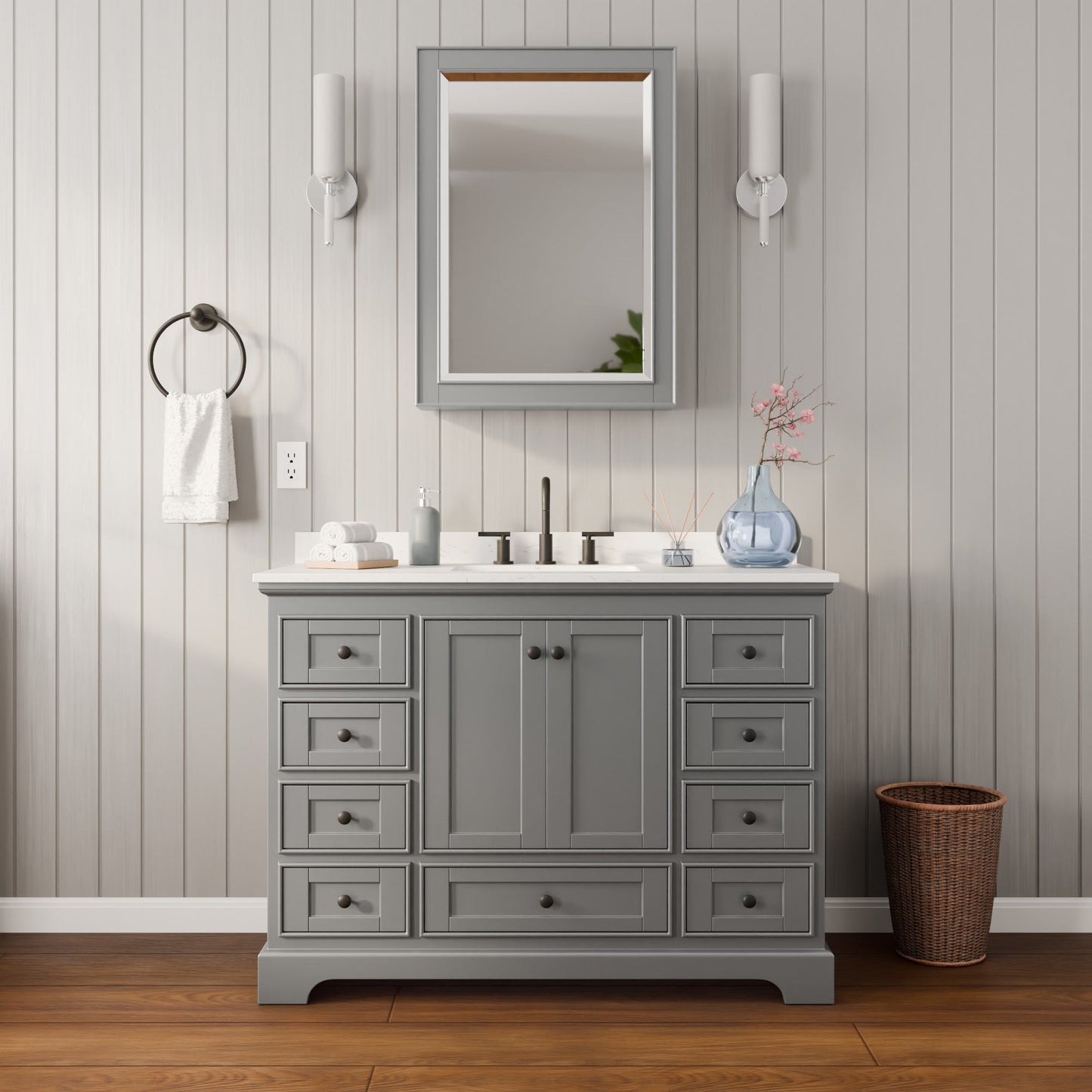 Deborah Bathroom Vanity with Countertop 48 inch Single Sink 3-hole Faucet Setup