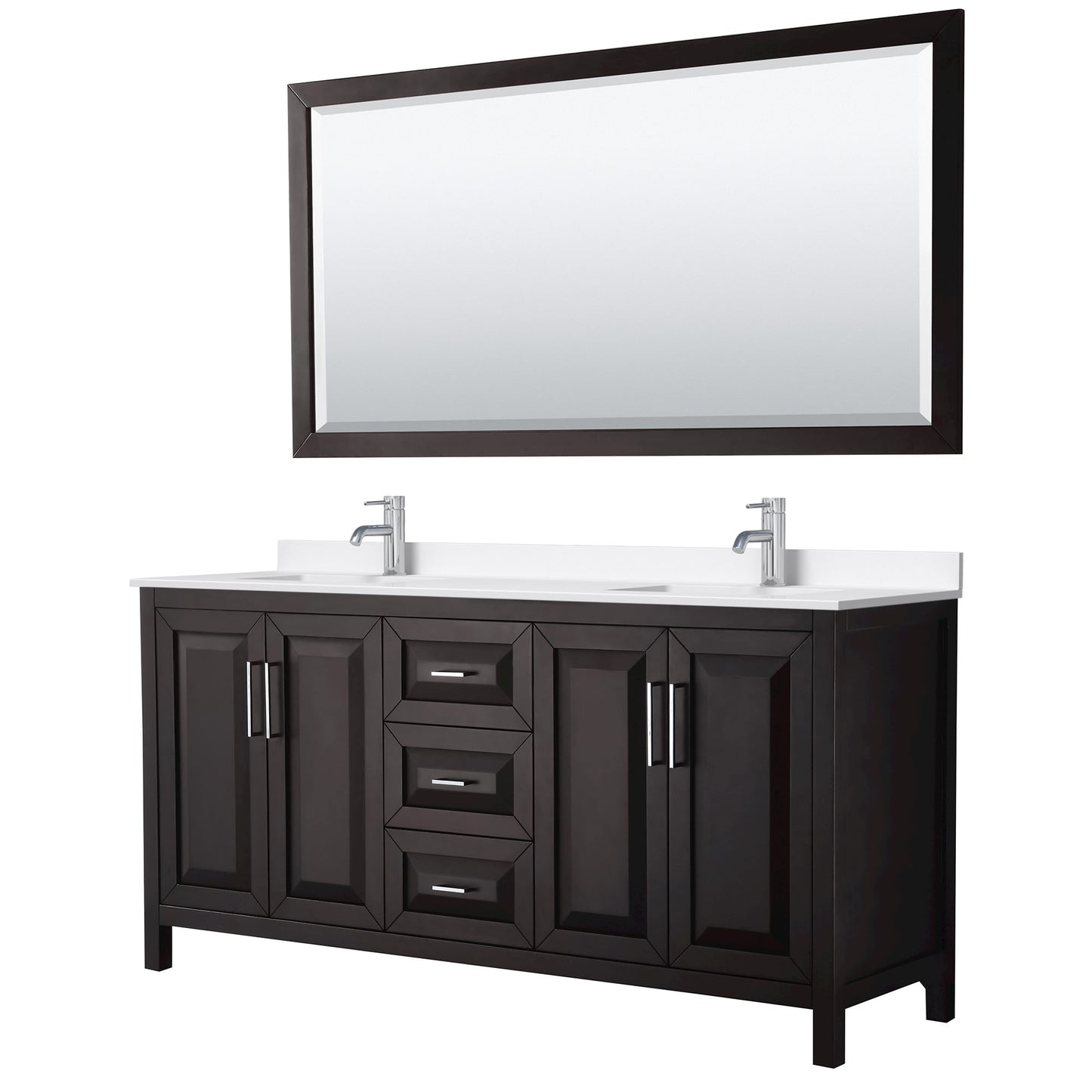Daria Bathroom Vanity with Countertop 72 inch Double Sink Single hole Faucet Setup