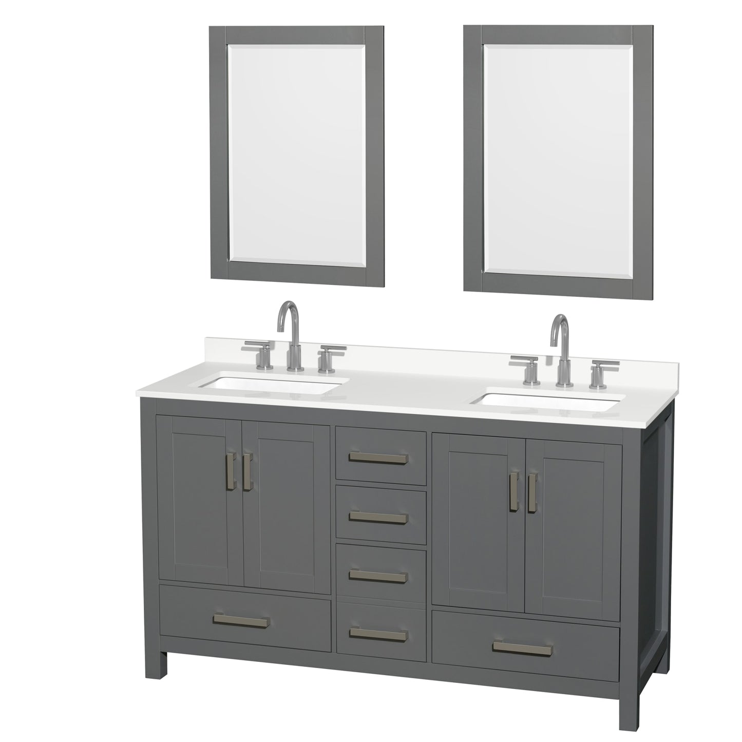 Sheffield Bathroom Vanity with Countertop 60 inch Double Sink 3-hole Faucet Setup